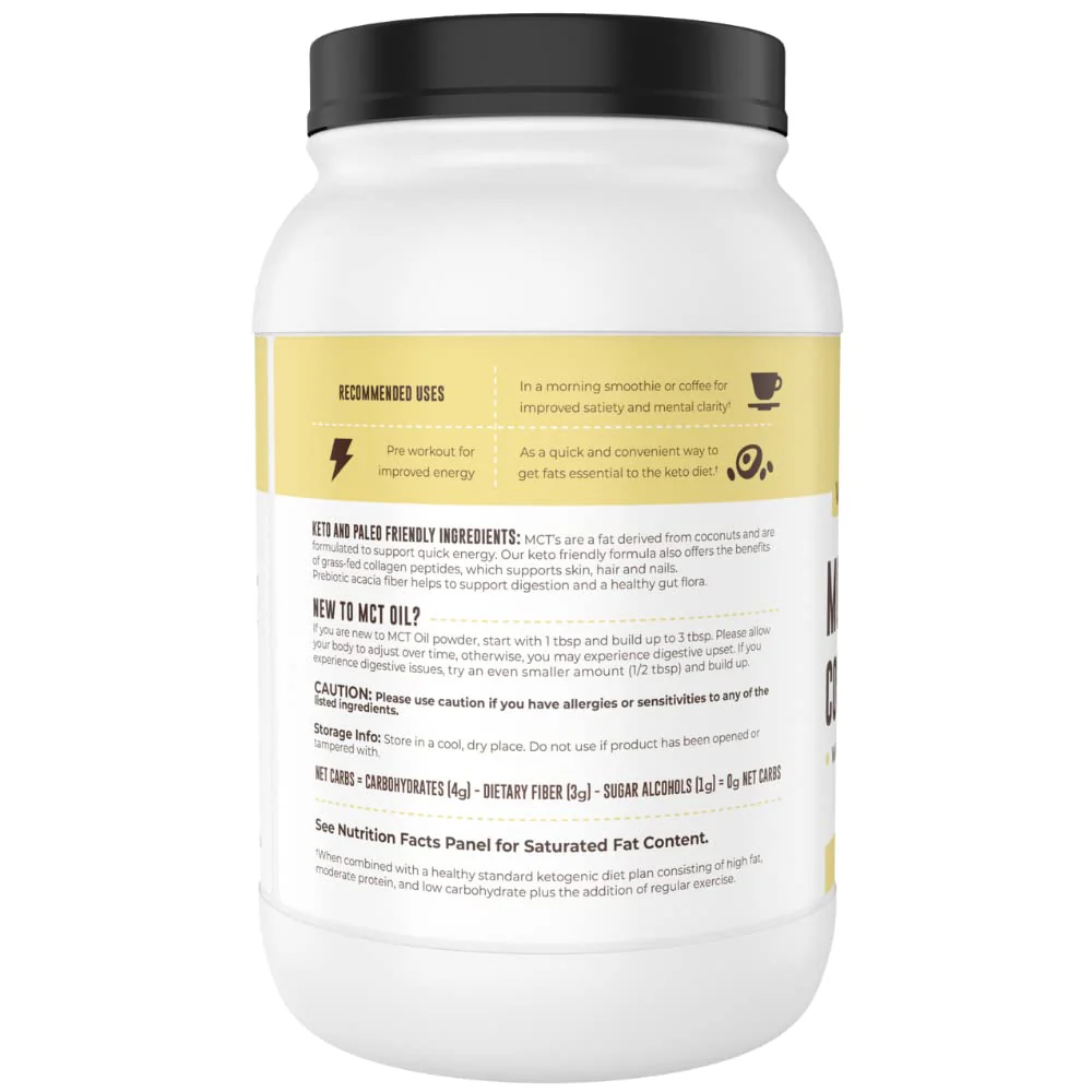 MCT Oil Powder with Acacia Fiber & Collagen Peptides – Prebiotic Collagen Protein, 10g MCTs from Coconuts, Sugar Free Keto Coffee Creamer – Grass Fed, Vanilla Flavor, Non-GMO, Gluten Free, 32 oz - Image 2