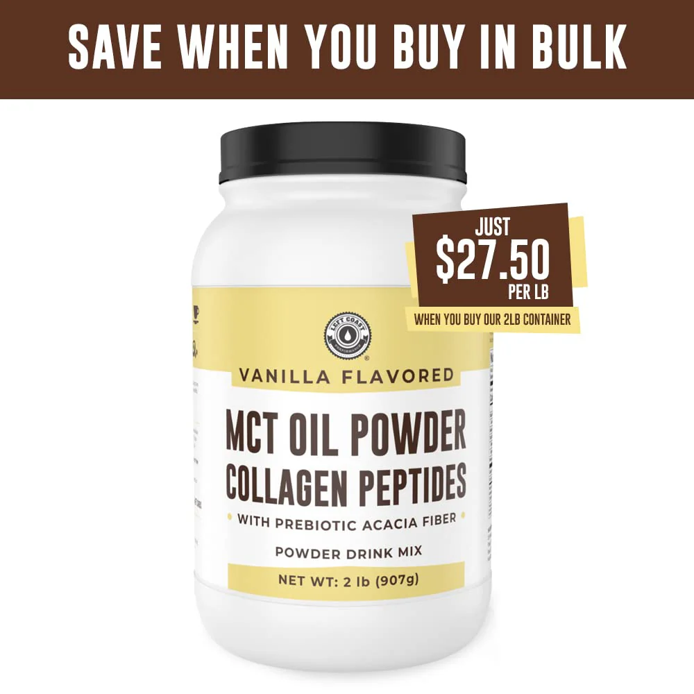 MCT Oil Powder with Acacia Fiber & Collagen Peptides – Prebiotic Collagen Protein, 10g MCTs from Coconuts, Sugar Free Keto Coffee Creamer – Grass Fed, Vanilla Flavor, Non-GMO, Gluten Free, 32 oz - Image 4