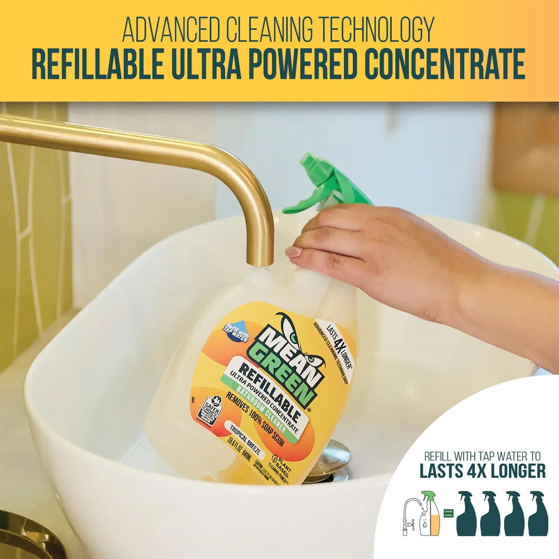 Mean Green Refillable Ultra Powered Bathroom Cleaner Concentrate, Tropical Breeze, 14.3 fl oz (2-Pack) – Plant & Mineral Based, Removes 100% of Soap Scum, Refillable Bottle Makes 4X Refills - Image 7