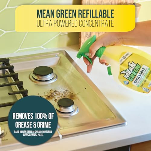 Mean Green Refillable Ultra Powered Multi-Purpose Cleaner Concentrate, Citrus & Green Tea, 14.3 fl oz (2-Pack) – Plant & Mineral Based, Cuts Through Grease & Grime, Refillable Bottle Makes 4X Refills - Image 6