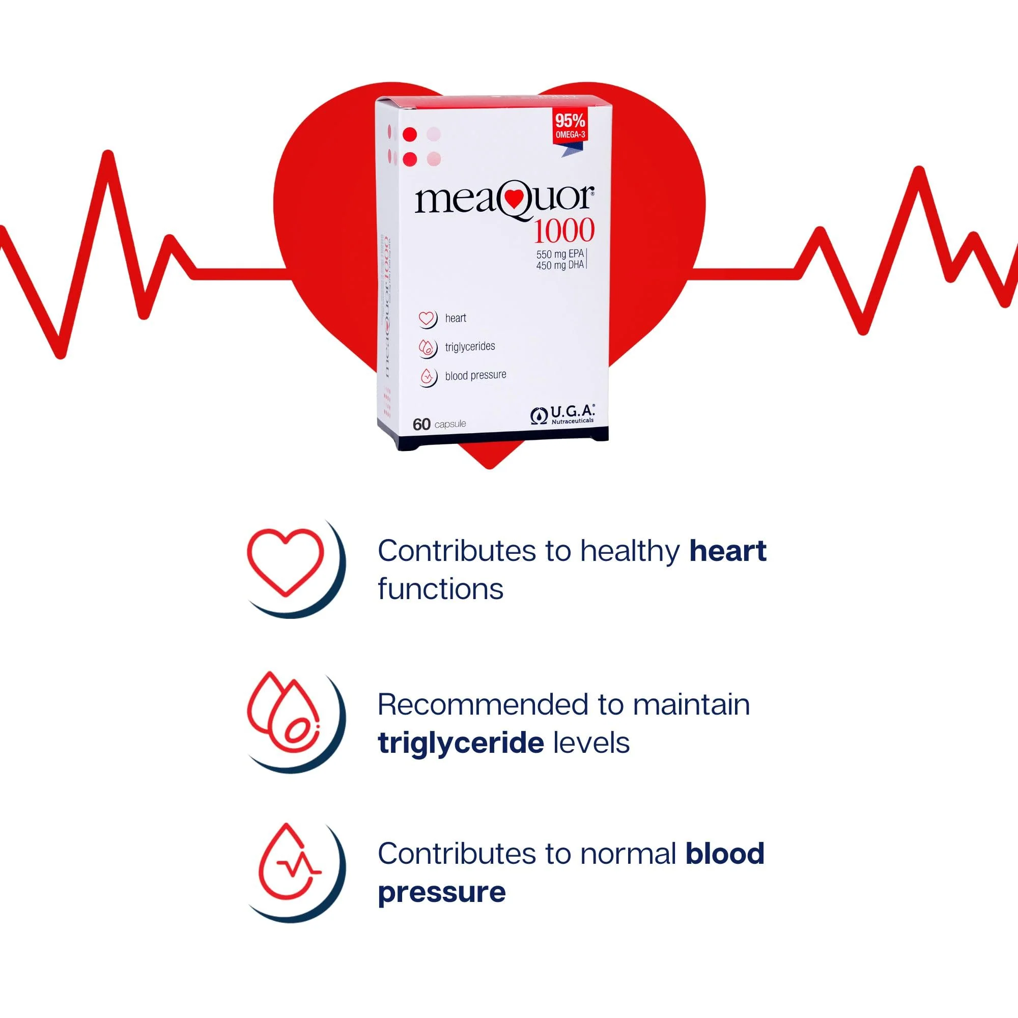Meaquor 1000 Omega 3 Fish Oil Capsules IFOS Certified - Omega3 1000mg Supplement with EPA and DHA - No Aftertaste (60 Softgel Caps)