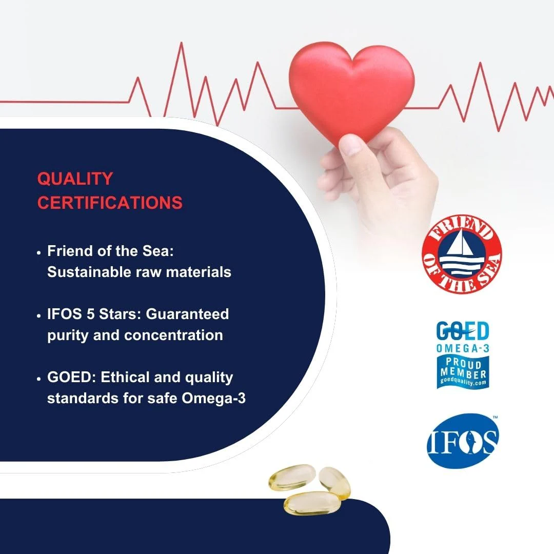 Meaquor 1000 Omega 3 Fish Oil Capsules IFOS Certified - Omega3 1000mg Supplement with EPA and DHA - No Aftertaste (60 Softgel Caps) - Image 6