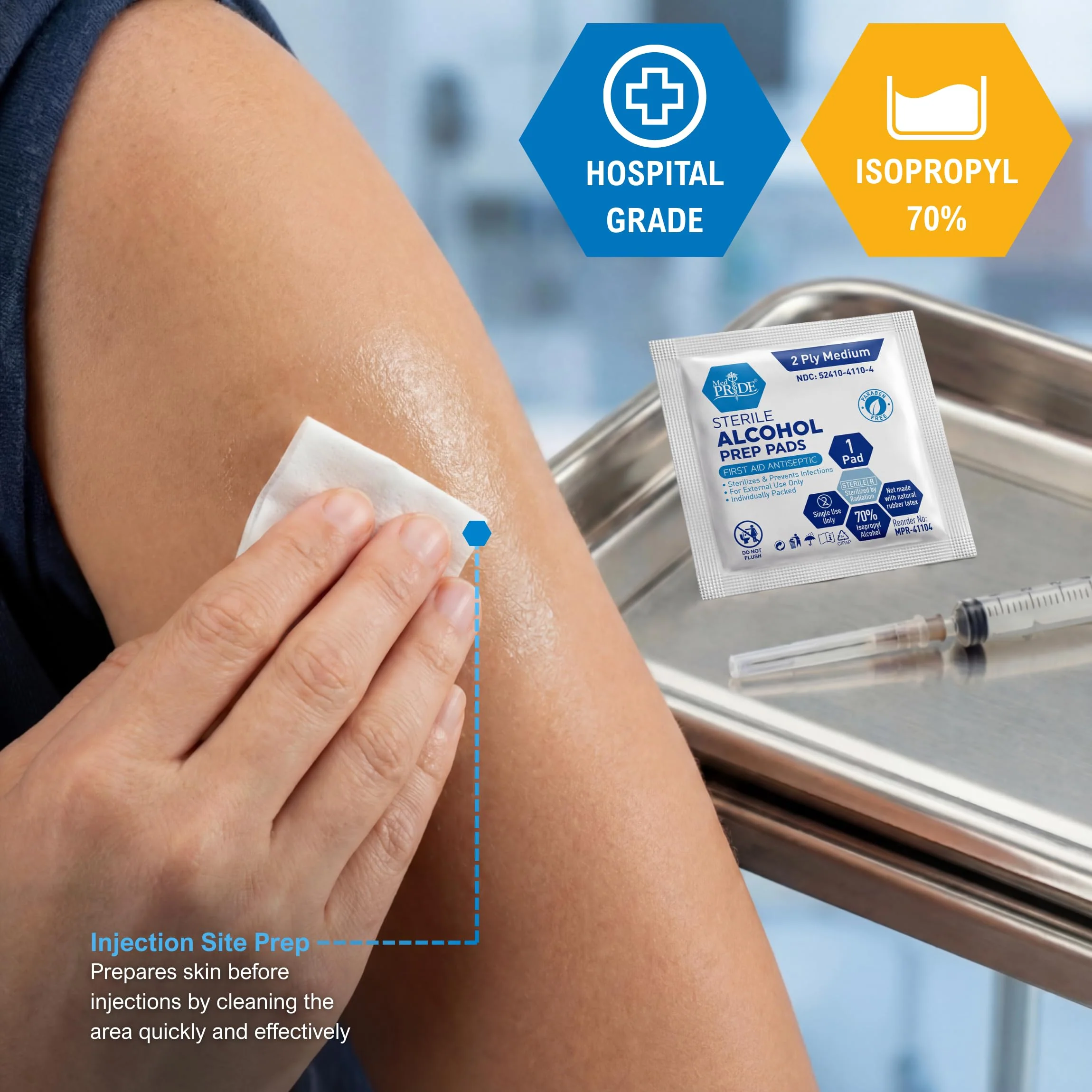 MED PRIDE Sterile Alcohol Prep Pads, Antiseptic, 70% Isopropyl, Individually Wrapped, Medical Grade 2 Ply Wipes (200 Count (Pack of 1) White) - Image 3