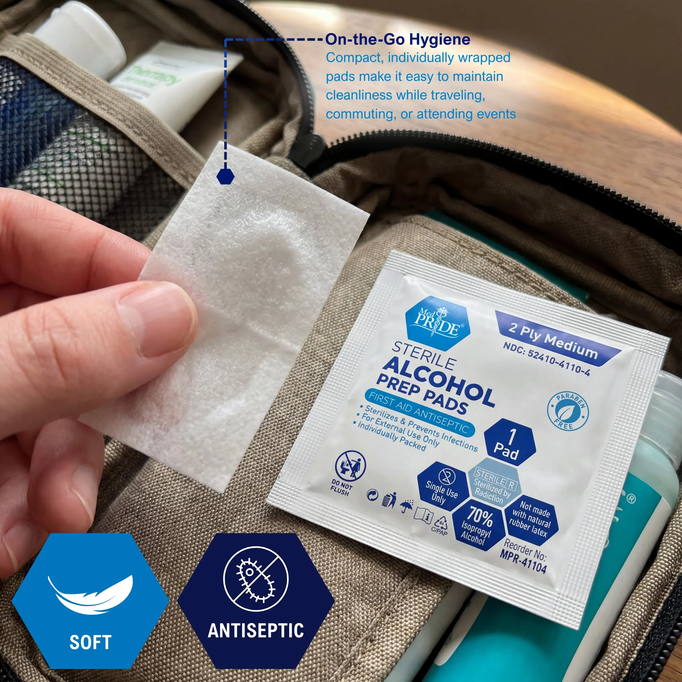 MED PRIDE Sterile Alcohol Prep Pads, Antiseptic, 70% Isopropyl, Individually Wrapped, Medical Grade 2 Ply Wipes (200 Count (Pack of 1) White) - Image 4