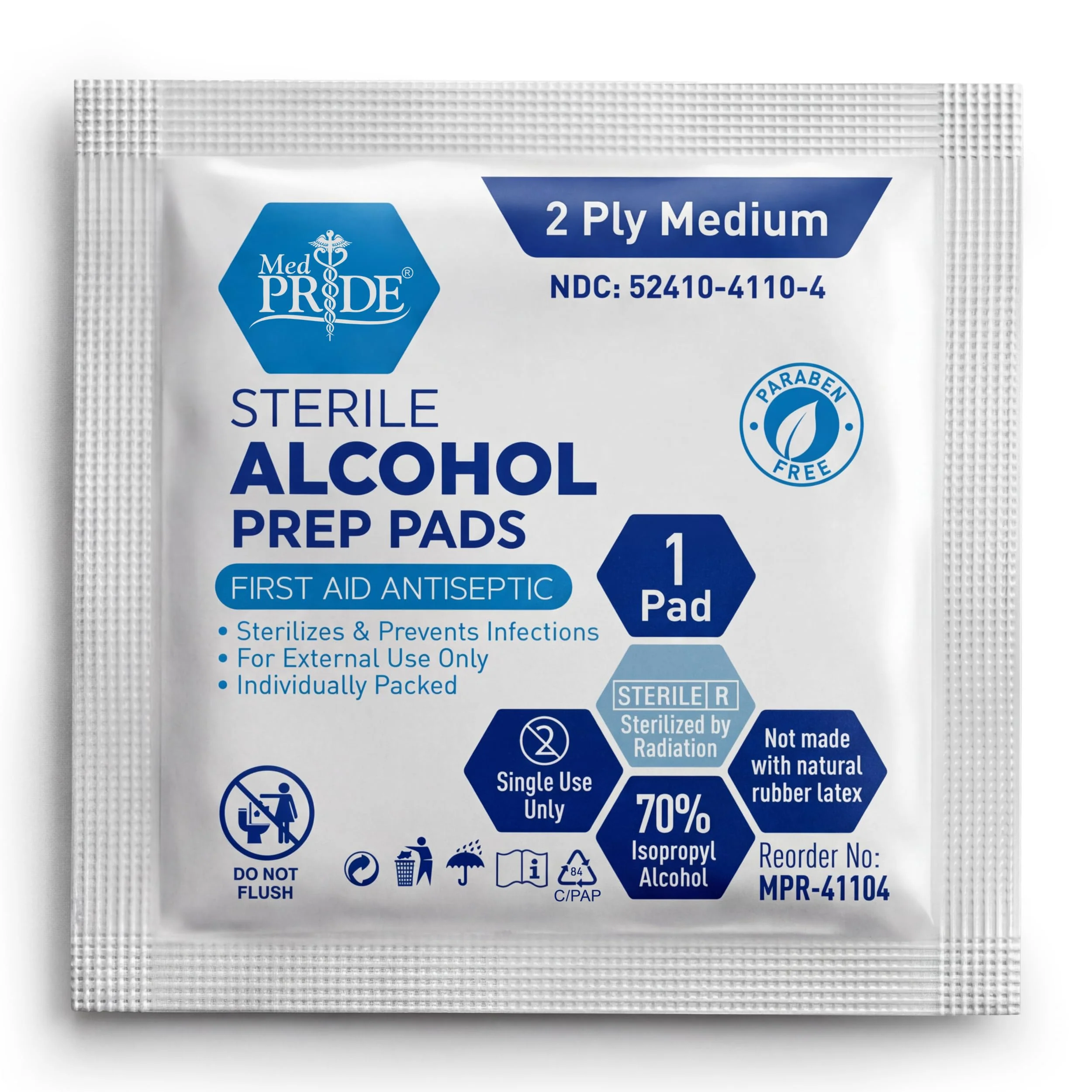 MED PRIDE Sterile Alcohol Prep Pads, Antiseptic, 70% Isopropyl, Individually Wrapped, Medical Grade 2 Ply Wipes (200 Count (Pack of 1) White) - Image 8