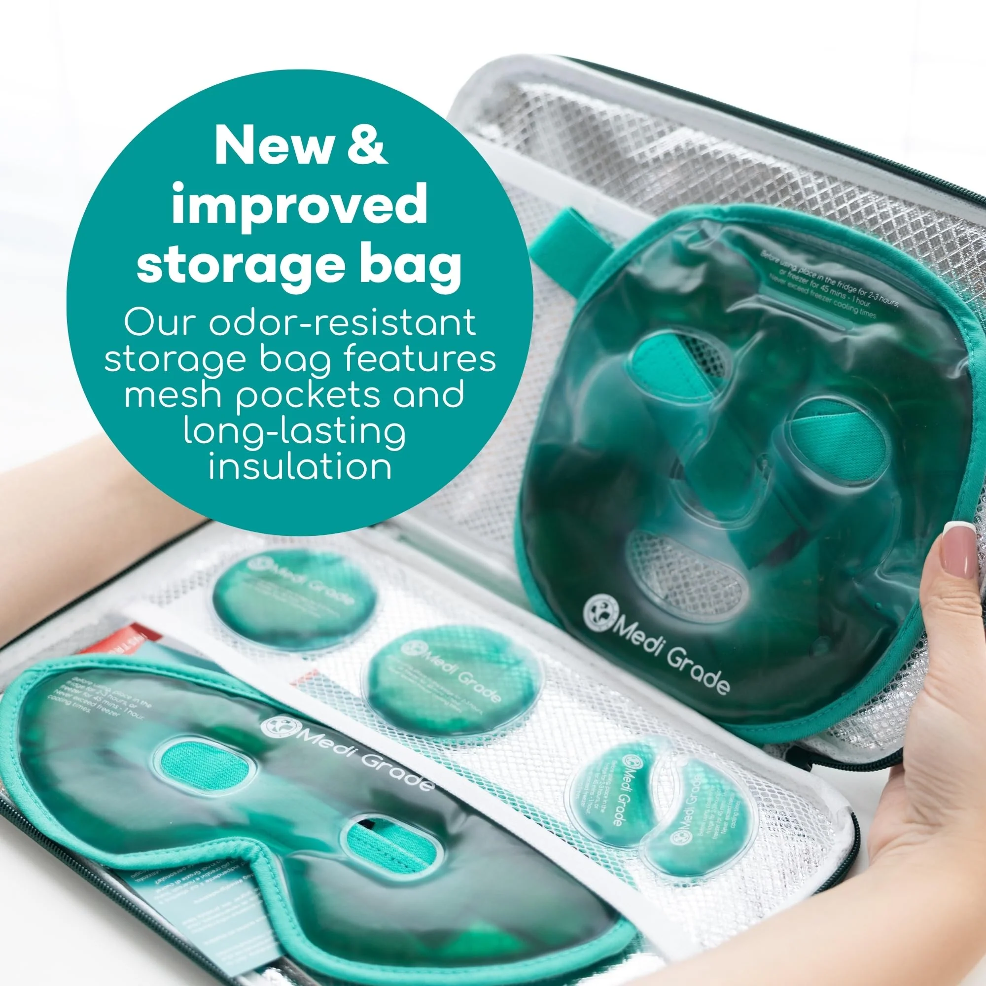 Medi Grade Cooling Face Mask set with Cooling Eye Mask for Puffy Eyes and Insulated Thermo-bag - Soothing Gel Ice Face Mask and Eye Ice Mask for Dark Circles and Puffiness - Cold Face Relaxation - Image 6
