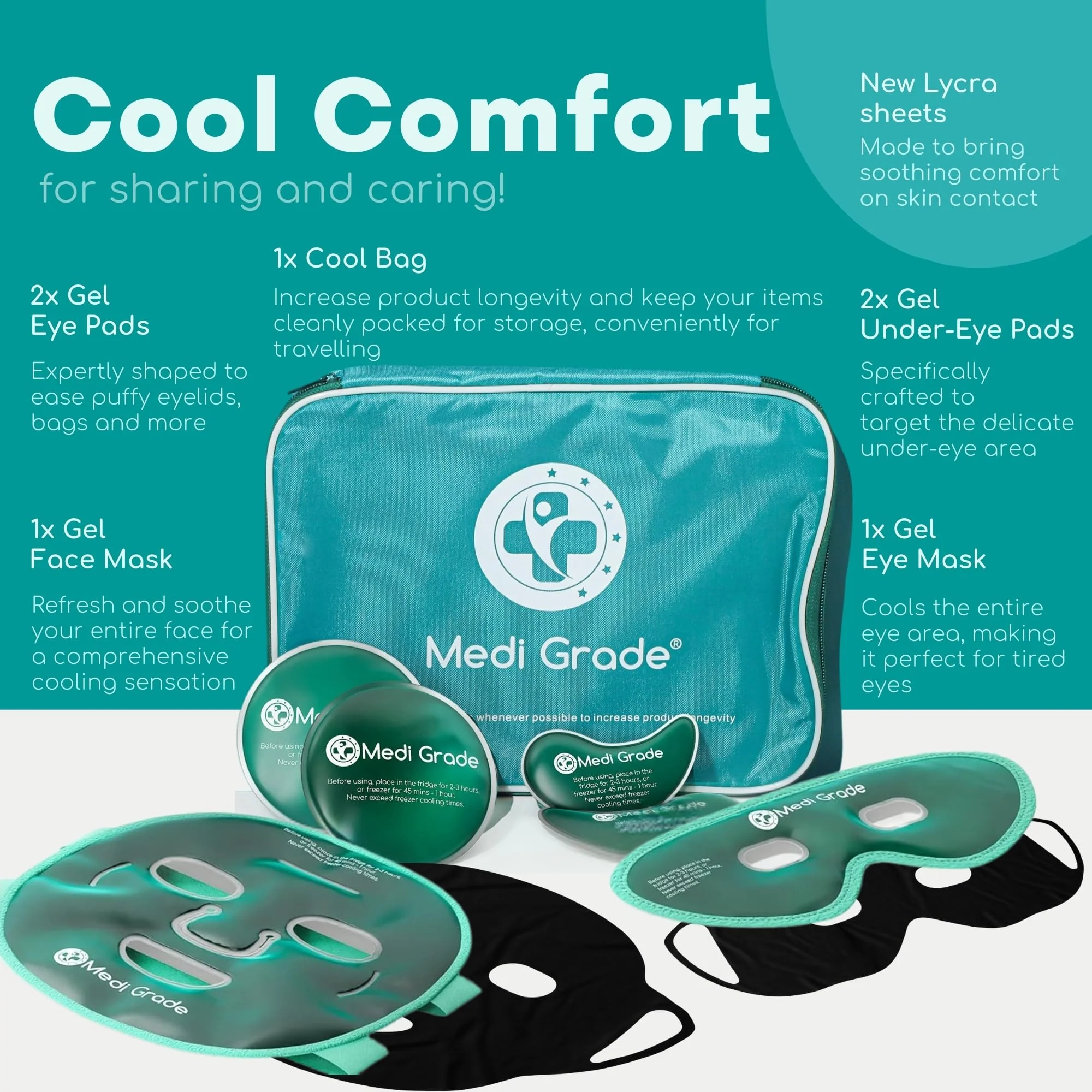 Medi Grade Cooling Face Mask set with Cooling Eye Mask for Puffy Eyes and Insulated Thermo-bag - Soothing Gel Ice Face Mask and Eye Ice Mask for Dark Circles and Puffiness - Cold Face Relaxation - Image 8