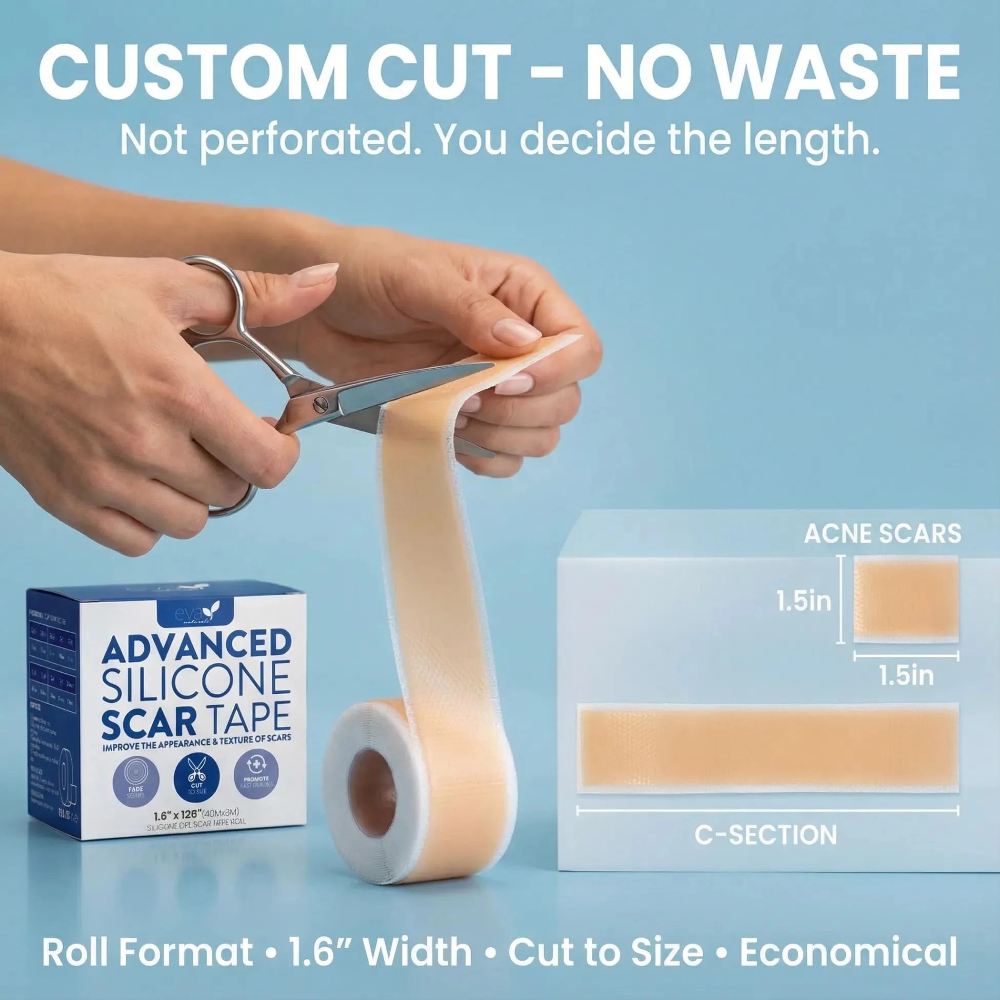 Medical Grade Silicone Scar Tape 1.6" x 120" – Reusable Sheets Roll for C Section, Keloid, Tummy Tuck & Surgical Scar Removal – Burn Scar Treatment Strips - Image 5
