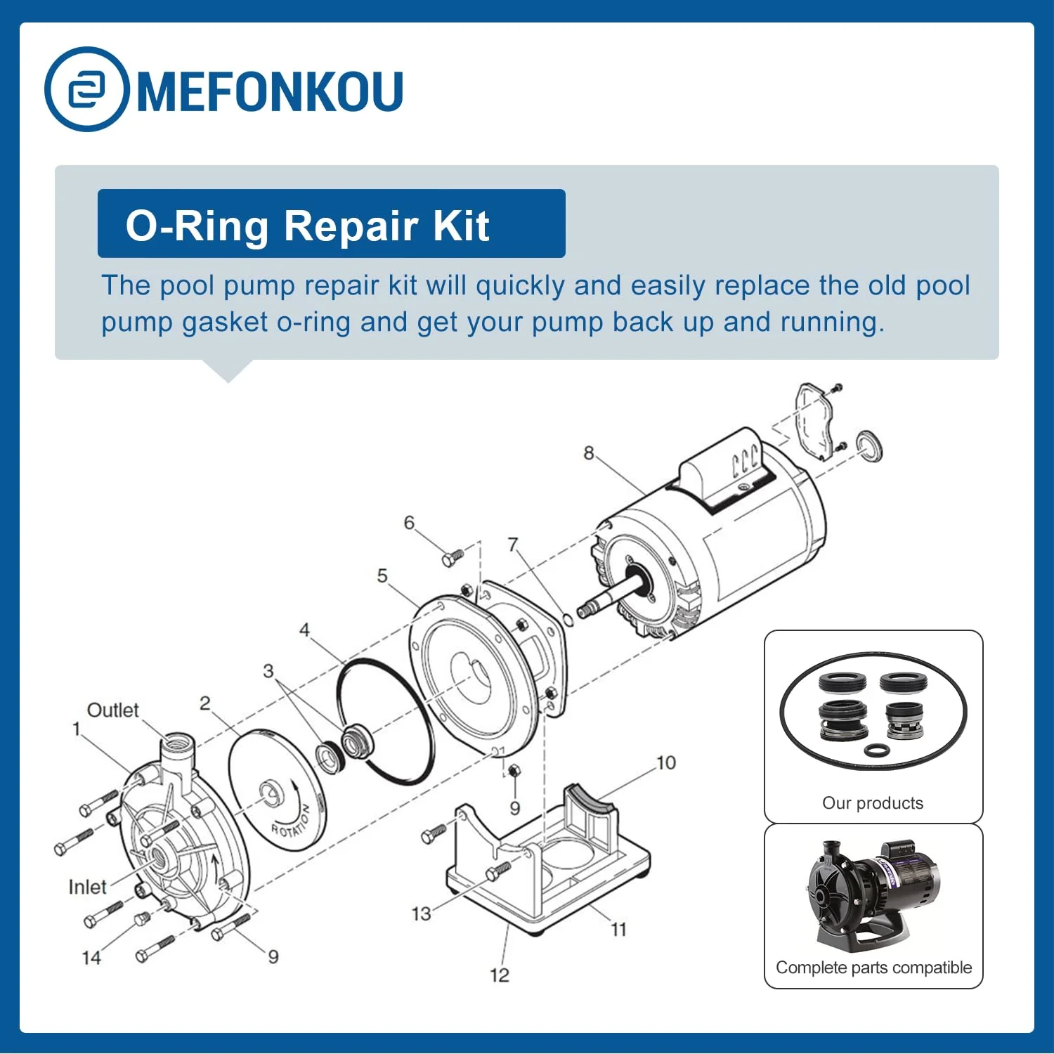 MEFONKOU PB4-60 O-Ring Repair Seal Kit & Shaft Pump Compatible with Polaris Booster 3/4” HP 2012-Current Pool Pump - Image 6