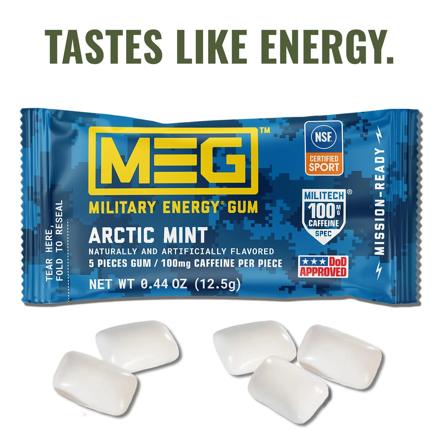 MEG (Military Energy Gum) - Arctic Mint | Enhance Your Physical Performance with 100mg of Caffeine Per Piece, Ultimate Energy Boost for Workouts, Alternative to Energy Drinks | NSF for Sport® Certified - Pack of 24 - Image 3