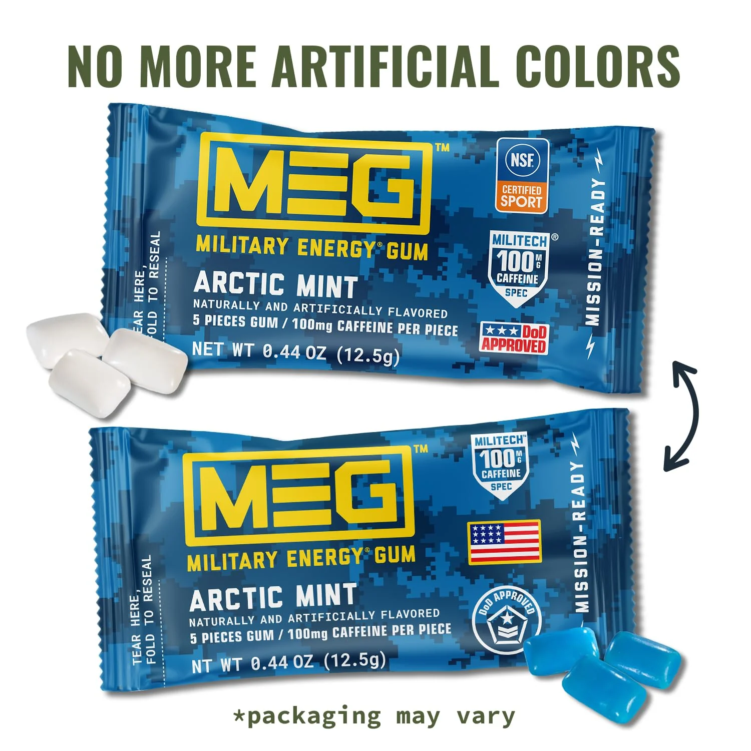 MEG (Military Energy Gum) - Arctic Mint | Enhance Your Physical Performance with 100mg of Caffeine Per Piece, Ultimate Energy Boost for Workouts, Alternative to Energy Drinks | NSF for Sport® Certified - Pack of 24 - Image 4