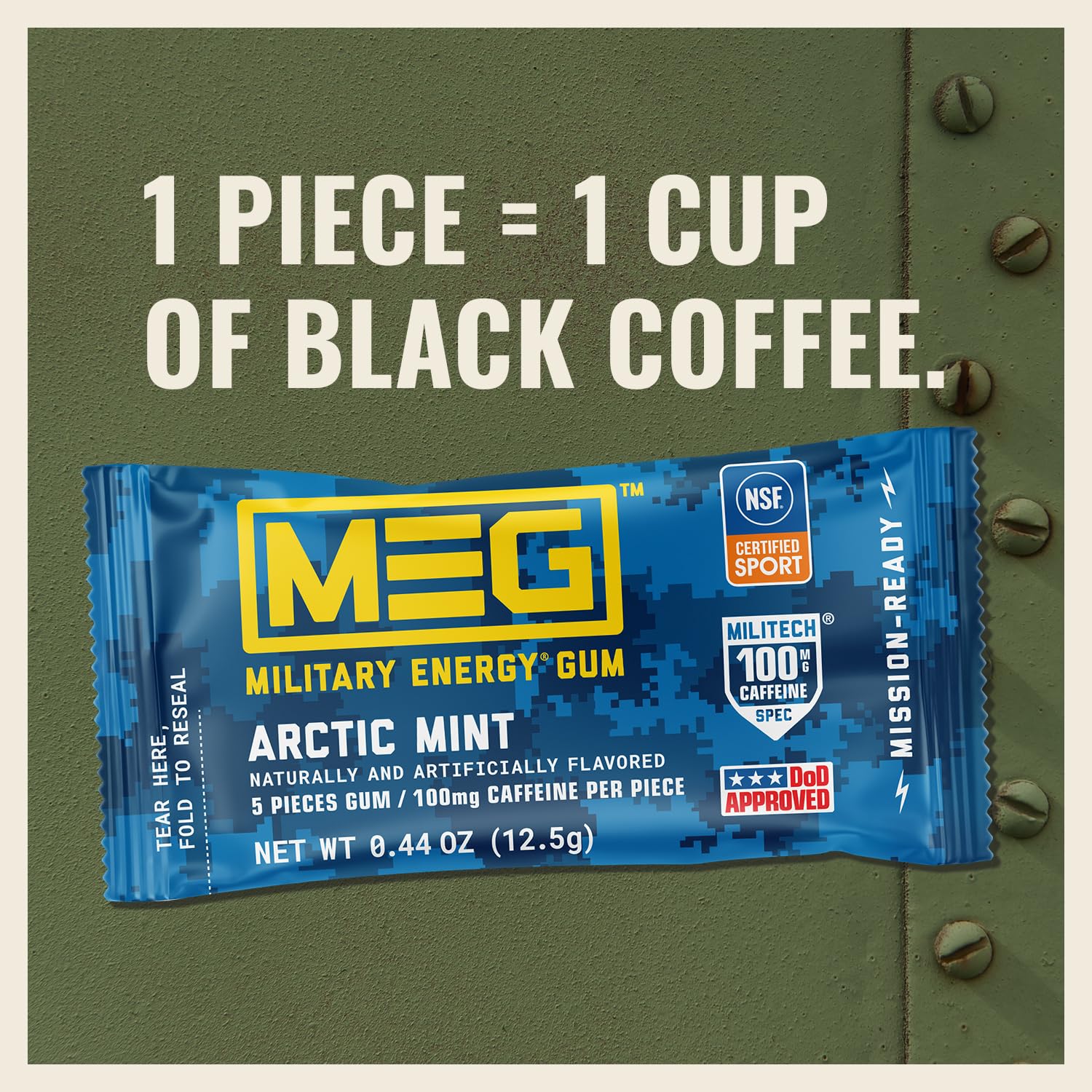 MEG (Military Energy Gum) - Arctic Mint | Enhance Your Physical Performance with 100mg of Caffeine Per Piece, Ultimate Energy Boost for Workouts, Alternative to Energy Drinks | NSF for Sport® Certified - Pack of 24 - Image 7