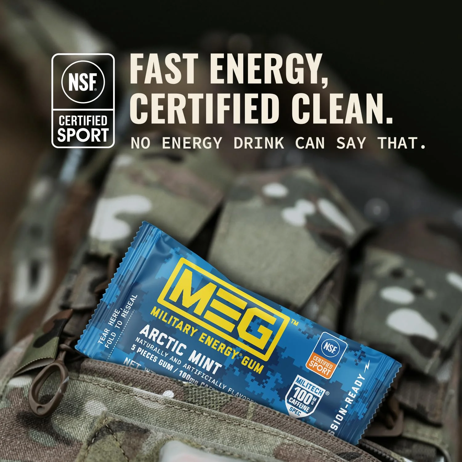 MEG (Military Energy Gum) - Arctic Mint | Enhance Your Physical Performance with 100mg of Caffeine Per Piece, Ultimate Energy Boost for Workouts, Alternative to Energy Drinks | NSF for Sport® Certified - Pack of 24 - Image 8