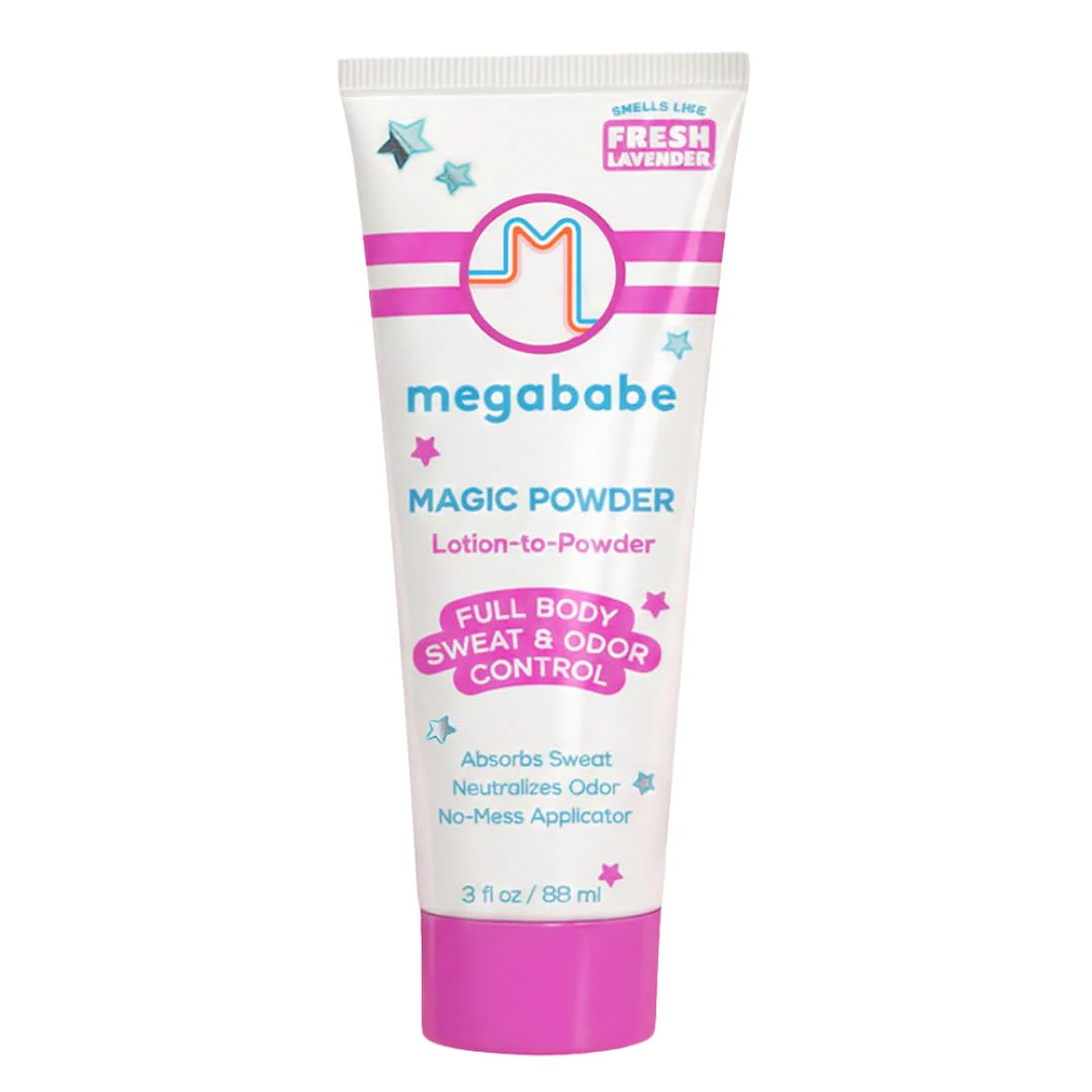 Megababe Sweat & Odor Absorbing Lotion - Magic Powder Stay-Dry Lotion to Powder | Spring Break Must-Have | Aluminum-Free, Talc-Free | 3 fl oz