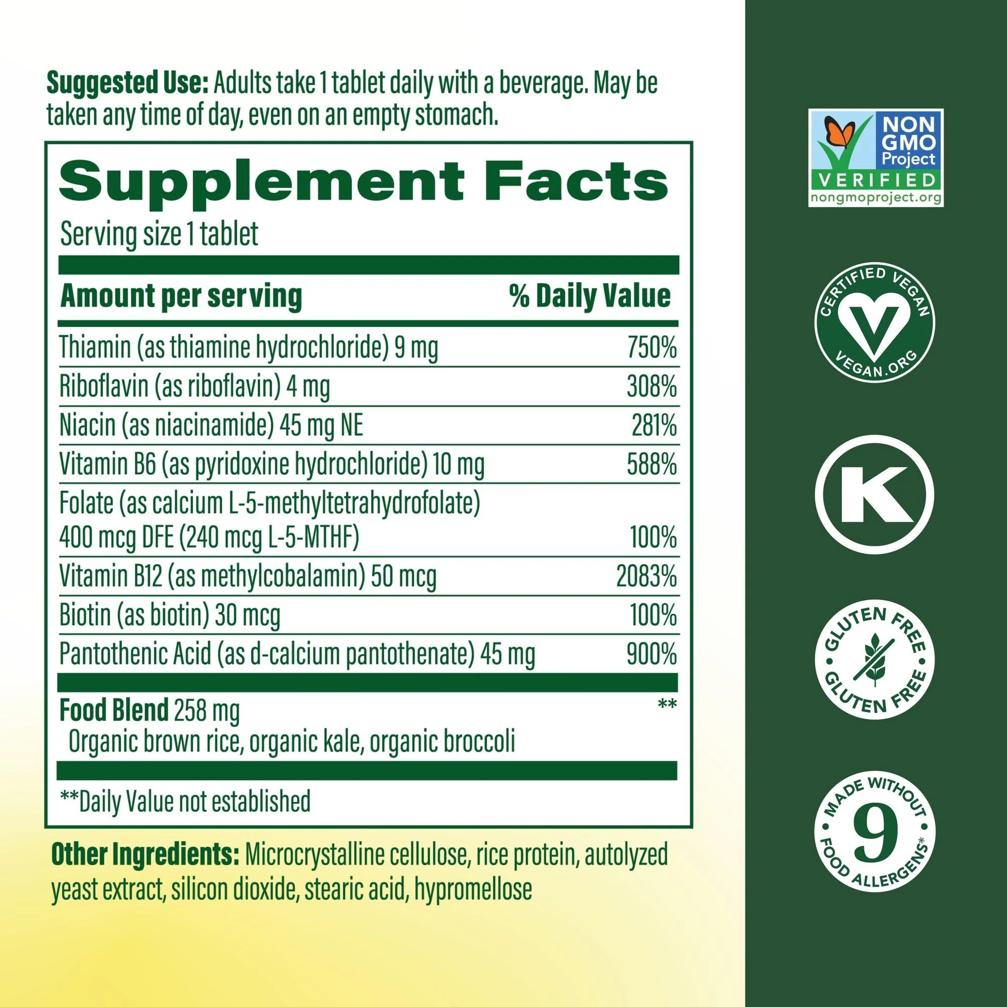 MegaFood Balanced B Complex - B Complex Vitamin Supplement - 8 B Vitamins Including Vitamin B6, Vitamin B12, Folate, Biotin & More - Supports Cellular Energy Production - Vegan, Gluten Free - 60 Tabs - Image 2