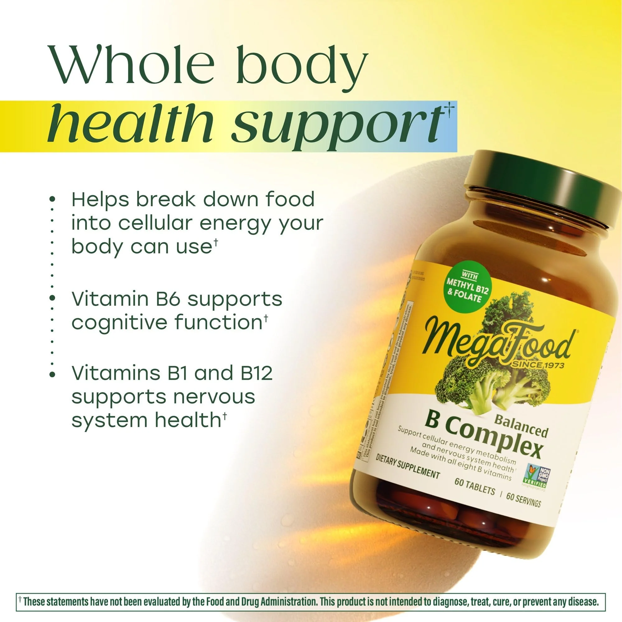 MegaFood Balanced B Complex - B Complex Vitamin Supplement - 8 B Vitamins Including Vitamin B6, Vitamin B12, Folate, Biotin & More - Supports Cellular Energy Production - Vegan, Gluten Free - 60 Tabs - Image 3