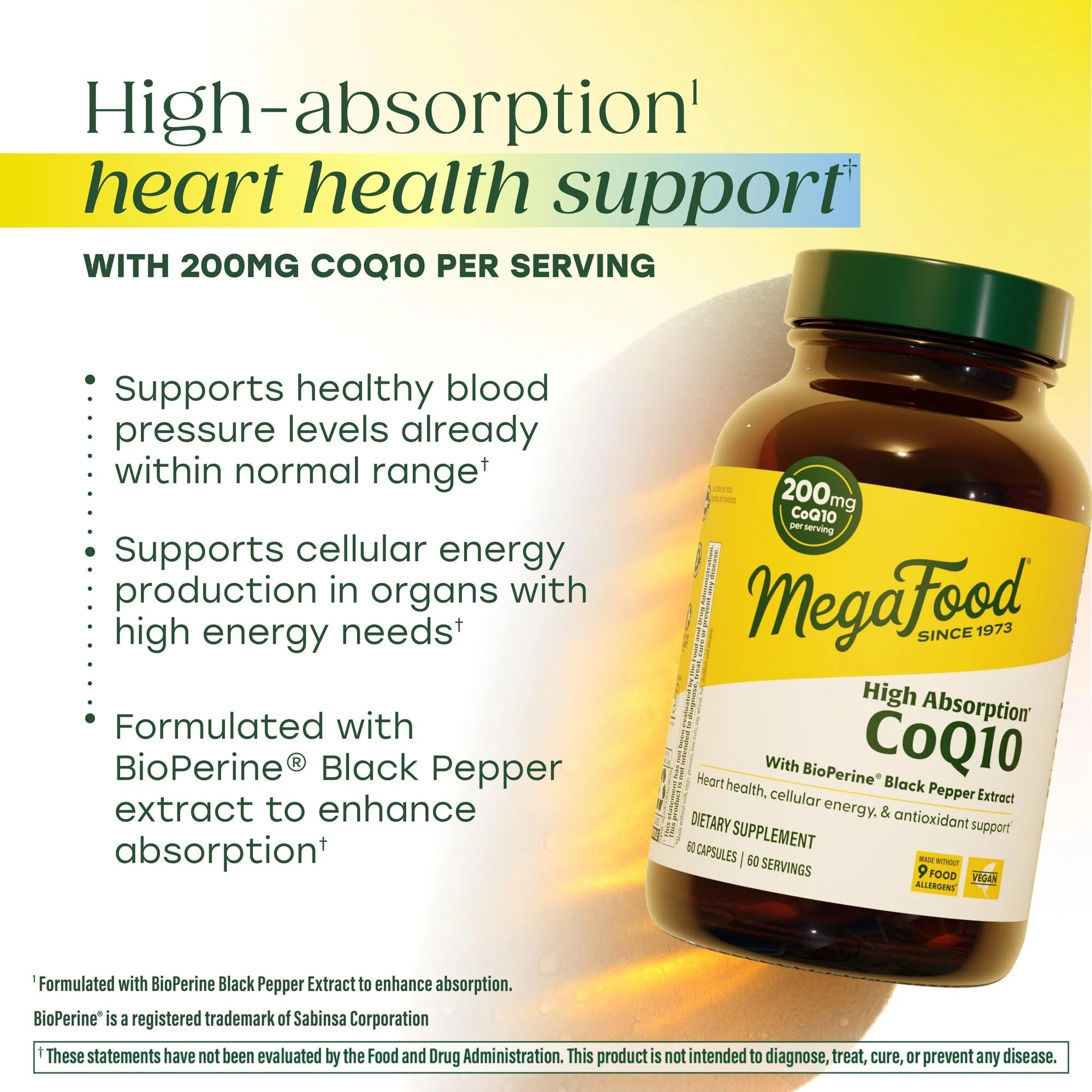 MegaFood High Absorption CoQ10 200mg Per Serving - with BioPerine Black Pepper Extract - Antioxidant Support for Cellular Energy & Healthy Aging - 60 Heart Health Supplements Capsules, 60 Servings - Image 7