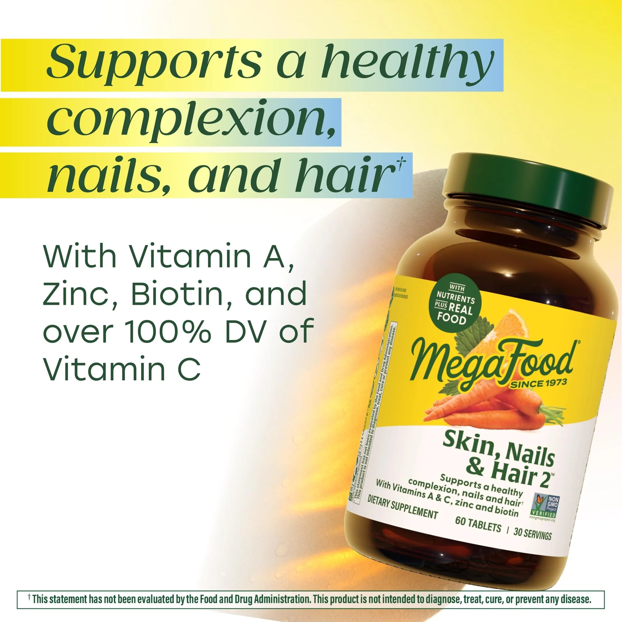 MegaFood Skin, Nails & Hair 2 - Vitamins For Women & Men - Biotin, Vitamin A, Vitamin C, Zinc, Vitamin B6, Vitamin E, Pantothenic Acid - Vegan - Made Without 9 Food Allergens - 90 Tabs (45 Servings) - Image 7