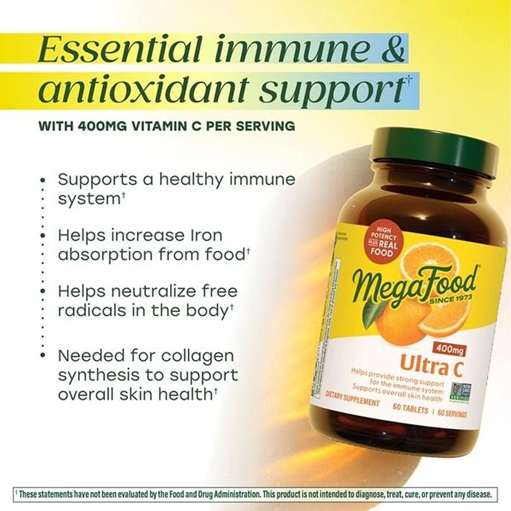 MegaFood Ultra C 400 mg - Vegan Vitamin C Immune Support Supplement, Vitamin C Supplement Made with Real Food Including Broccoli, Carrot, Cranberry & Brown Rice - 60 Tablets, 60 Servings - Image 7