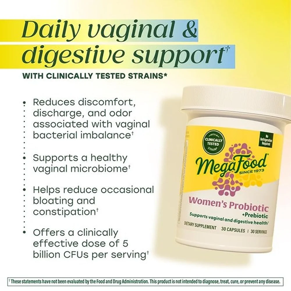 MegaFood Womens Probiotic + Prebiotic - Gluten-Free Prebiotics and Probiotics for Women, Supports Digestive Health & Regularity, Vaginal Probiotics for Healthy pH Levels, Vegetarian - 30 Capsules - Image 7