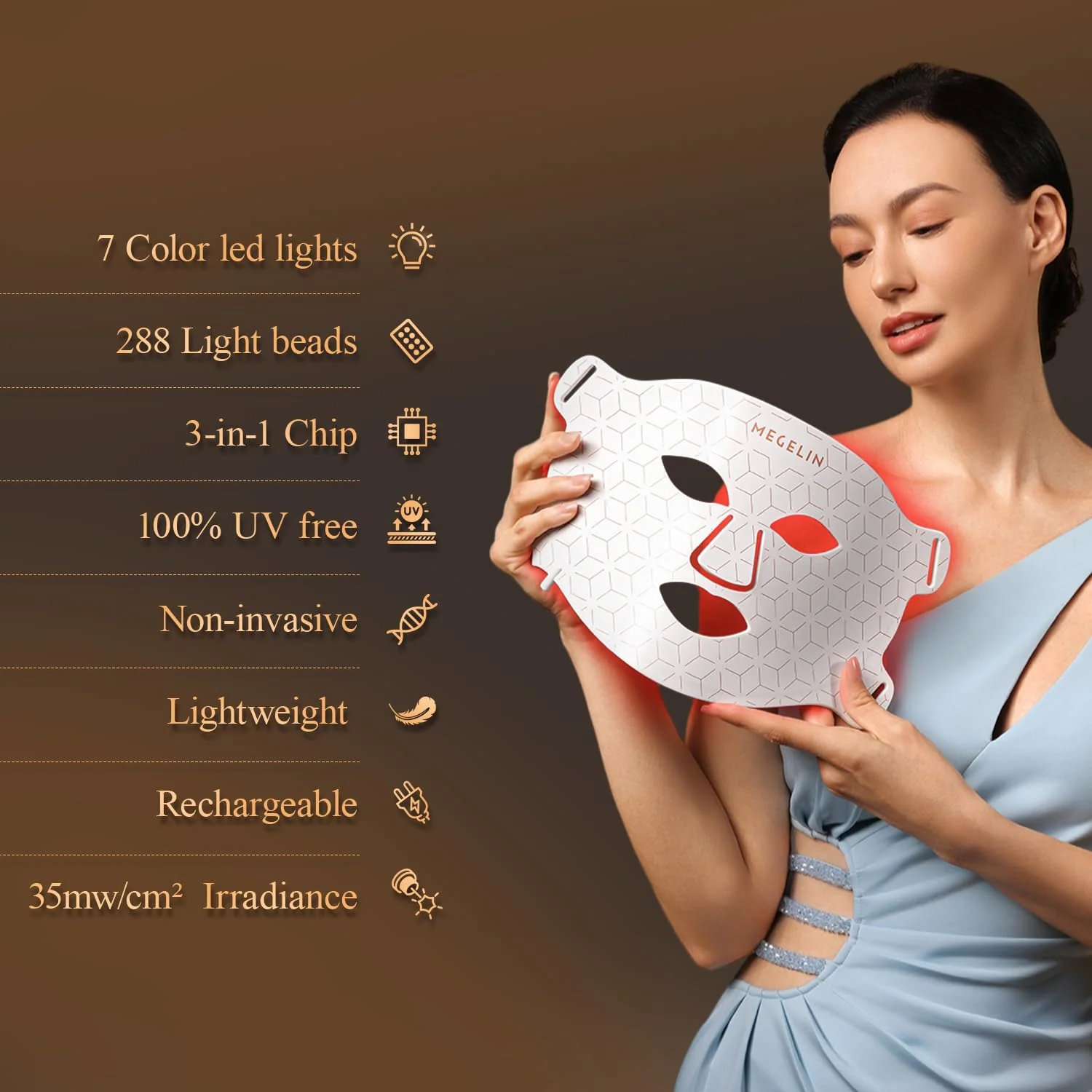 MEGELIN 7 Colors Led Light Therapy Facial Mask, Face Light Therapy Mask for Face, Reduce Wrinkles Smooth Skin, Infrared Light Skin Rejuvenation(White) - Image 8
