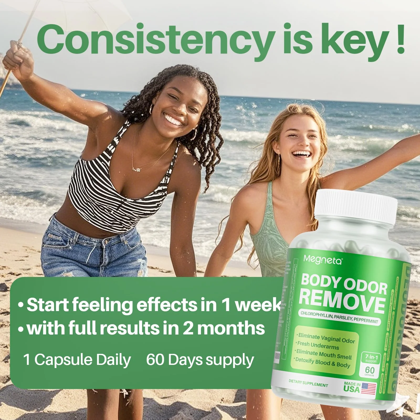 MEGNETA Body Deodorizing Supplement, Natural Internal Odor Control Pills for Men & Women, Chlorophyll Capsules for Skin, Breath and Gut Health (60 Capsules) - Image 5