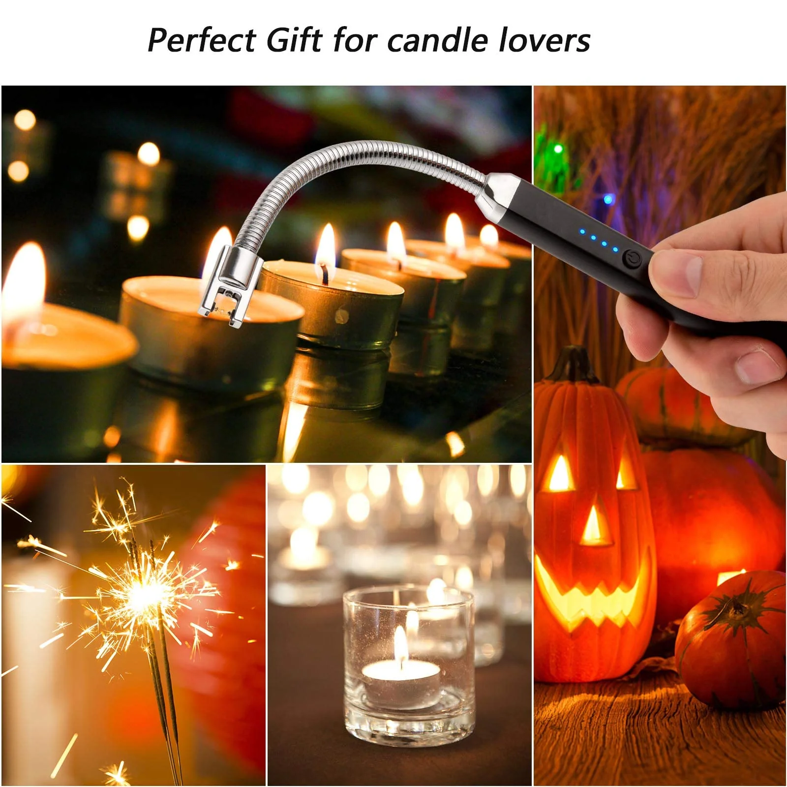 MEIRUBY Electric Candle Lighter, Birthday Christmas Stocking Stuffers Gifts for Women Mom Men Wife Sister, USB Arc Rechargeable Windproof Long Lighter for Candle BBQ Housewarming Gift Idals - Image 3