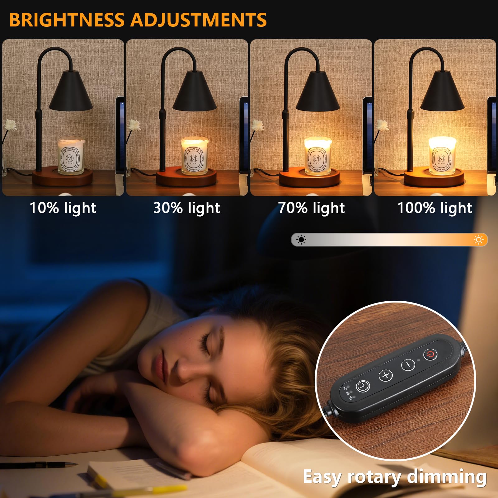 MEIXISUE Black Candle Warmer Lamp with Timer and Dimmer,Mother's Day/Birthday/Christmas Gifts for Mom/Wife,Electric Wax Melt Warmer,Home Decor,Scented Jar Lamp,Adjustable Height,with 2 Bulbs - Image 5