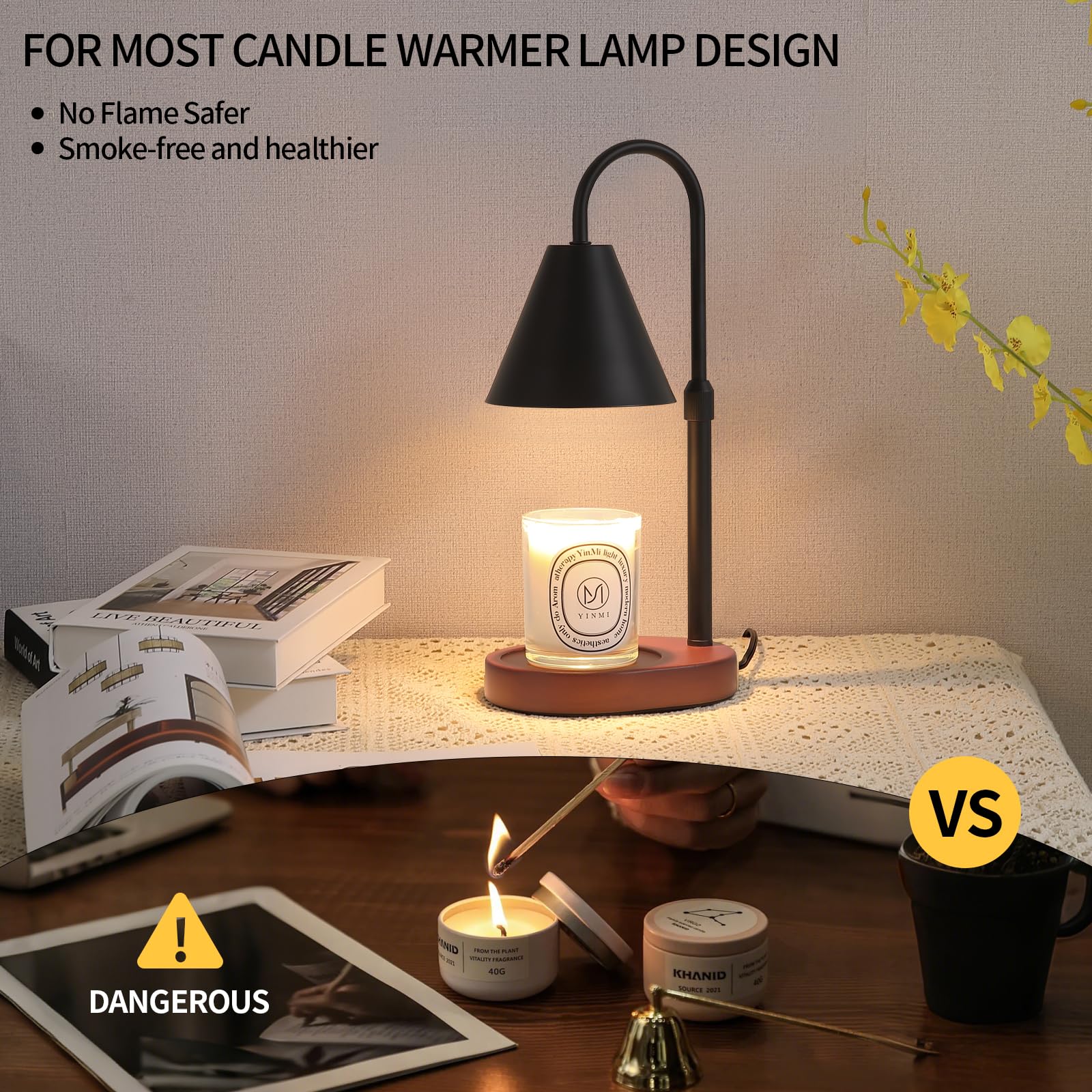 MEIXISUE Black Candle Warmer Lamp with Timer and Dimmer,Mother's Day/Birthday/Christmas Gifts for Mom/Wife,Electric Wax Melt Warmer,Home Decor,Scented Jar Lamp,Adjustable Height,with 2 Bulbs - Image 7