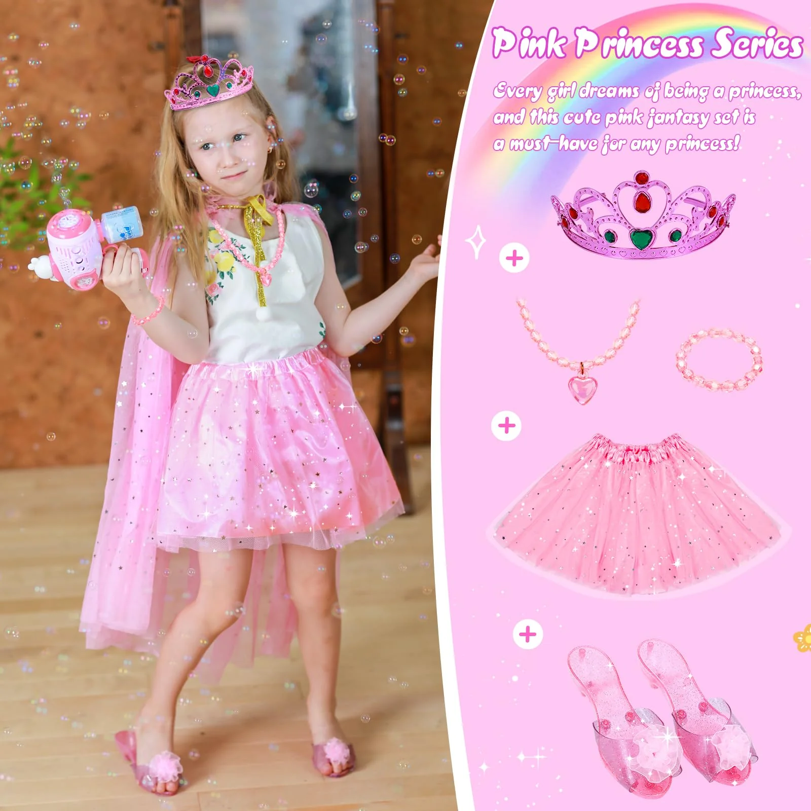 Meland Princess Dress Up for Girls - Princess Toy Gift for Toddler Kids Girl Age 3,4,5,6 Year Old for Birthday Christmas Halloween - Image 9