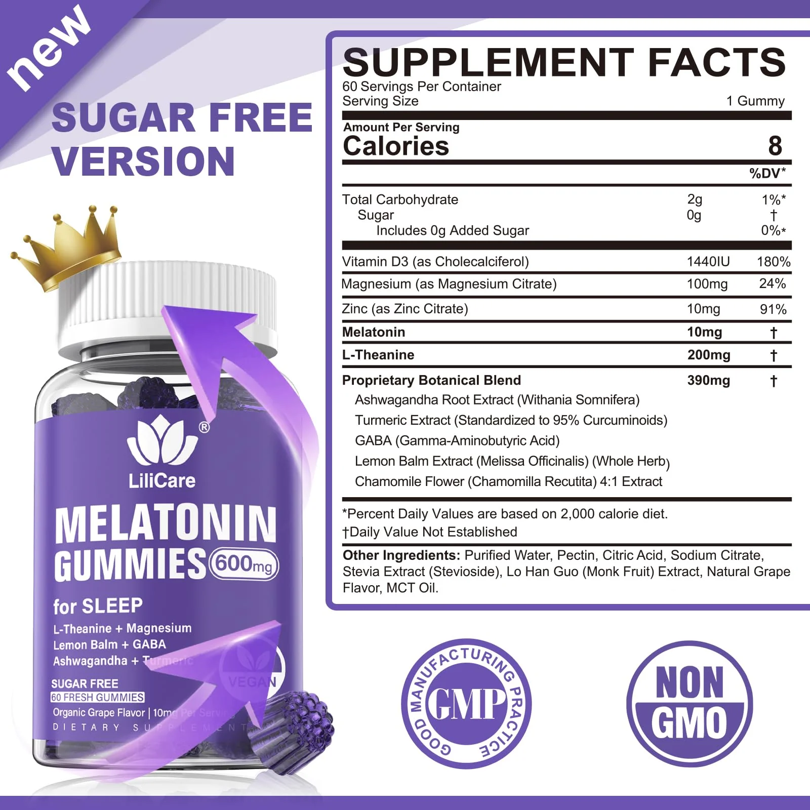 Melatonin 20mg Gummies for Adults (2 Packs) Extra Strength with L-Theanine, Ashwagandha, Magnesium, Turmeric, GABA, Lemon Balm and Chamomile for Supports Healthy Circadian Rhythm, Grape Flavor, 120ct - Image 8