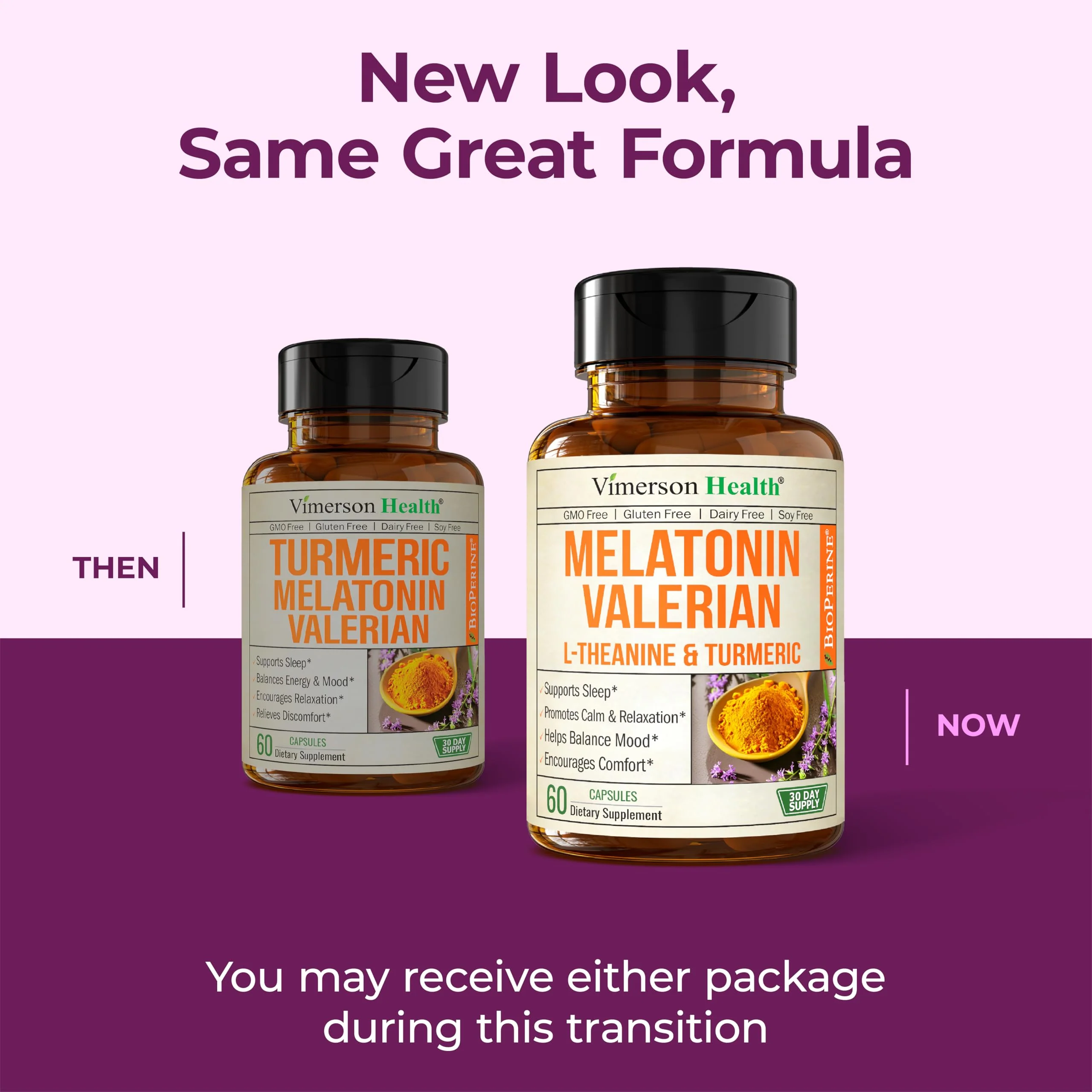 Melatonin 3mg Sleep Aid with L-Theanine & Valerian Root – Turmeric Curcumin Supplement with Ginger & Black Pepper – Organic Turmeric Supplement for Sleep, Calm and Stress Relief Support – 2 Pack - Image 2