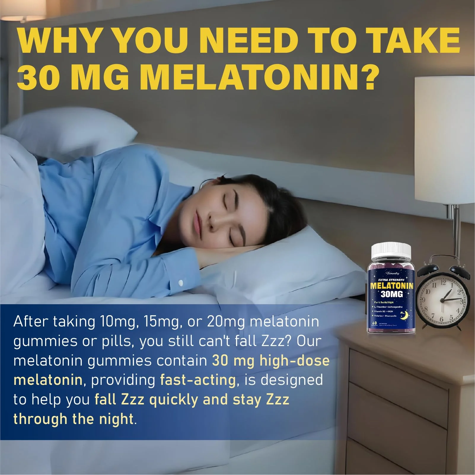 Melatonin Gummies 30mg for Adults: Maximum Strength Melatonin Supplement with L-Theanine, Ashwagandha, MSM, Vitamin D3 & Zinc - Non-Habit Forming, Natural Mixed Berry Flavor 60 Count (Pack of 2) - Image 3