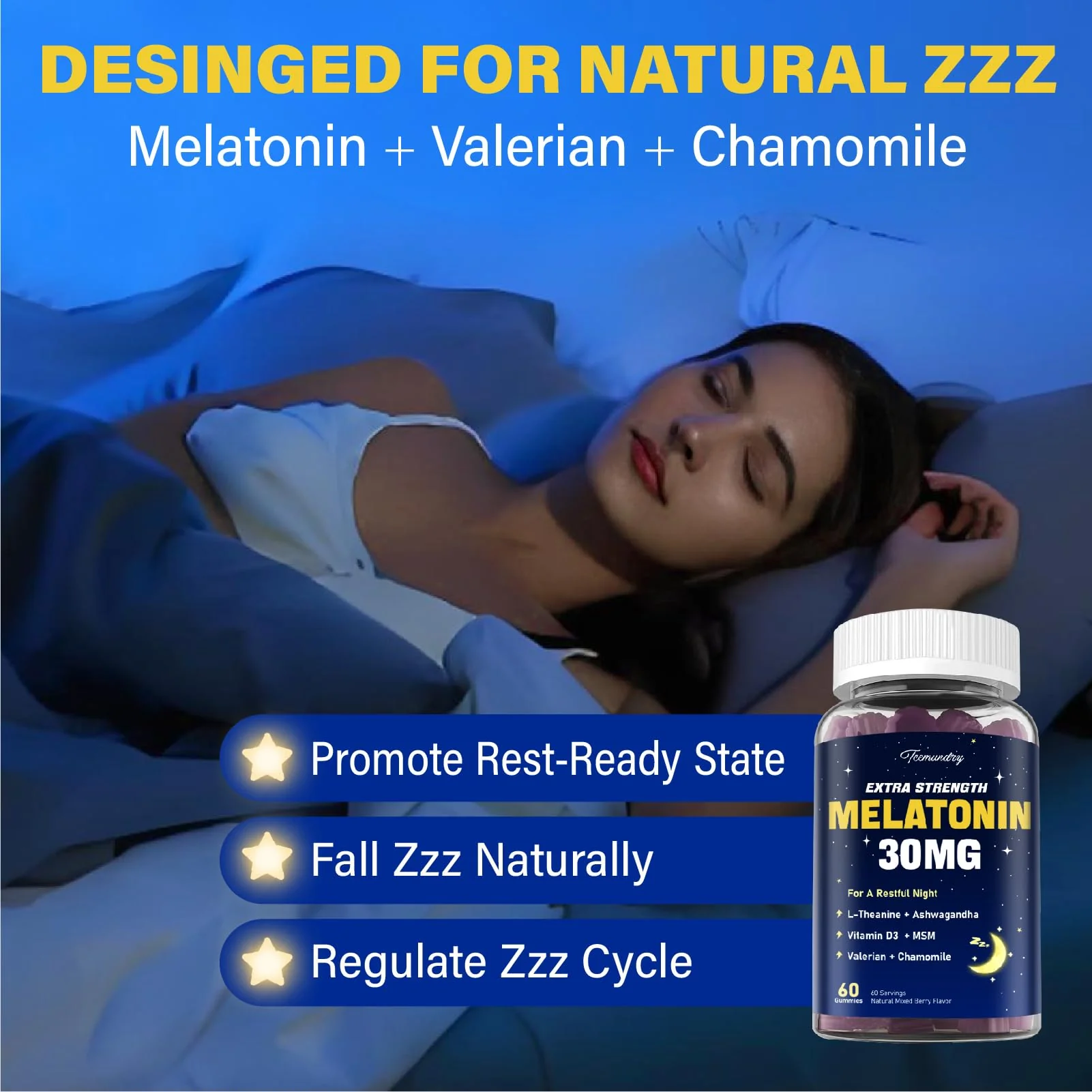 Melatonin Gummies 30mg for Adults: Maximum Strength Melatonin Supplement with L-Theanine, Ashwagandha, MSM, Vitamin D3 & Zinc - Non-Habit Forming, Natural Mixed Berry Flavor 60 Count (Pack of 2) - Image 6