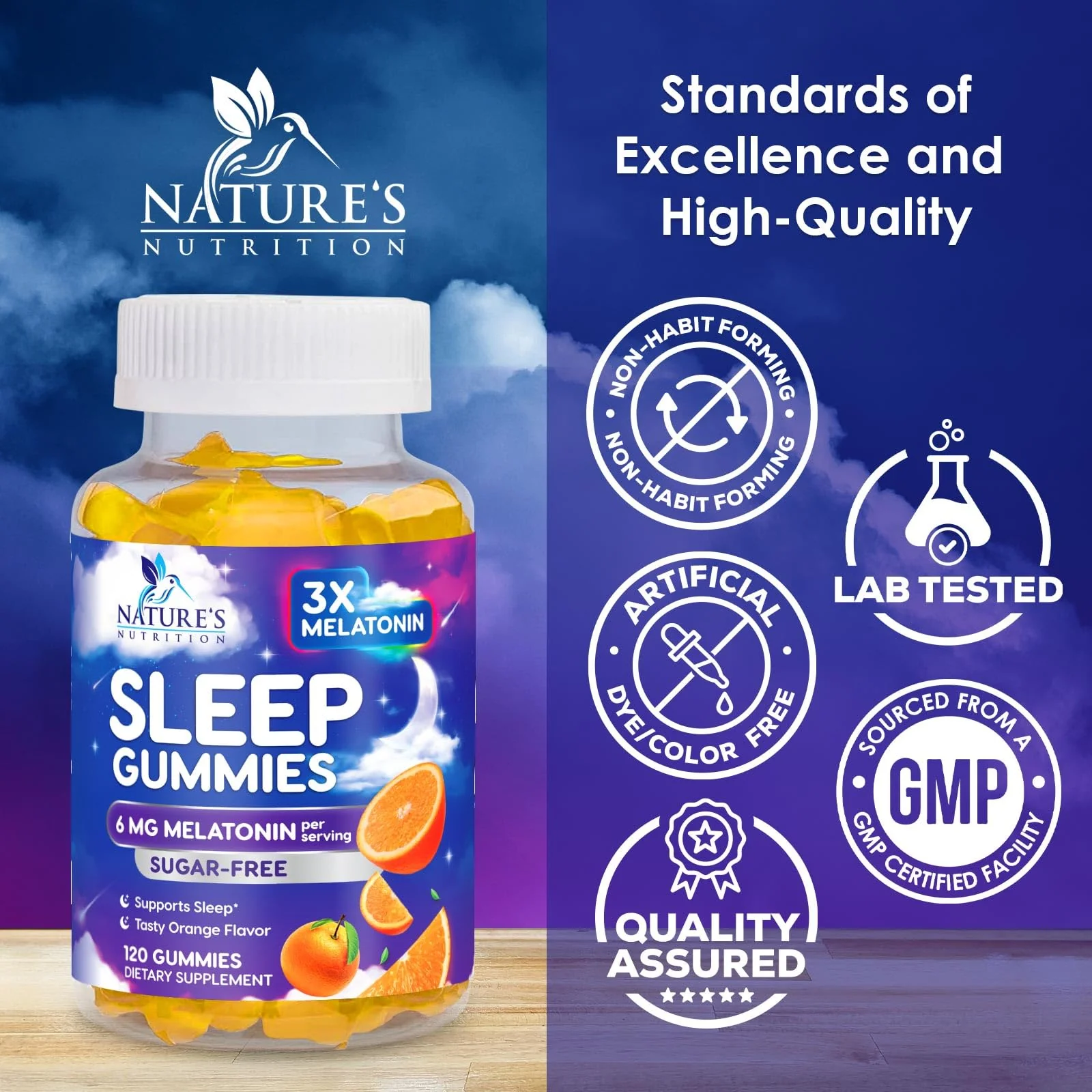 Melatonin Sleep Gummies - 6mg Per Serving - Sugar-Free Sleep Support Melatonin Gummy for Adults - Extra Strength Sleeping Gummy Supplement - Supports Restful Sleep - Tasty Orange Flavor - 120 Gummies - Image 7
