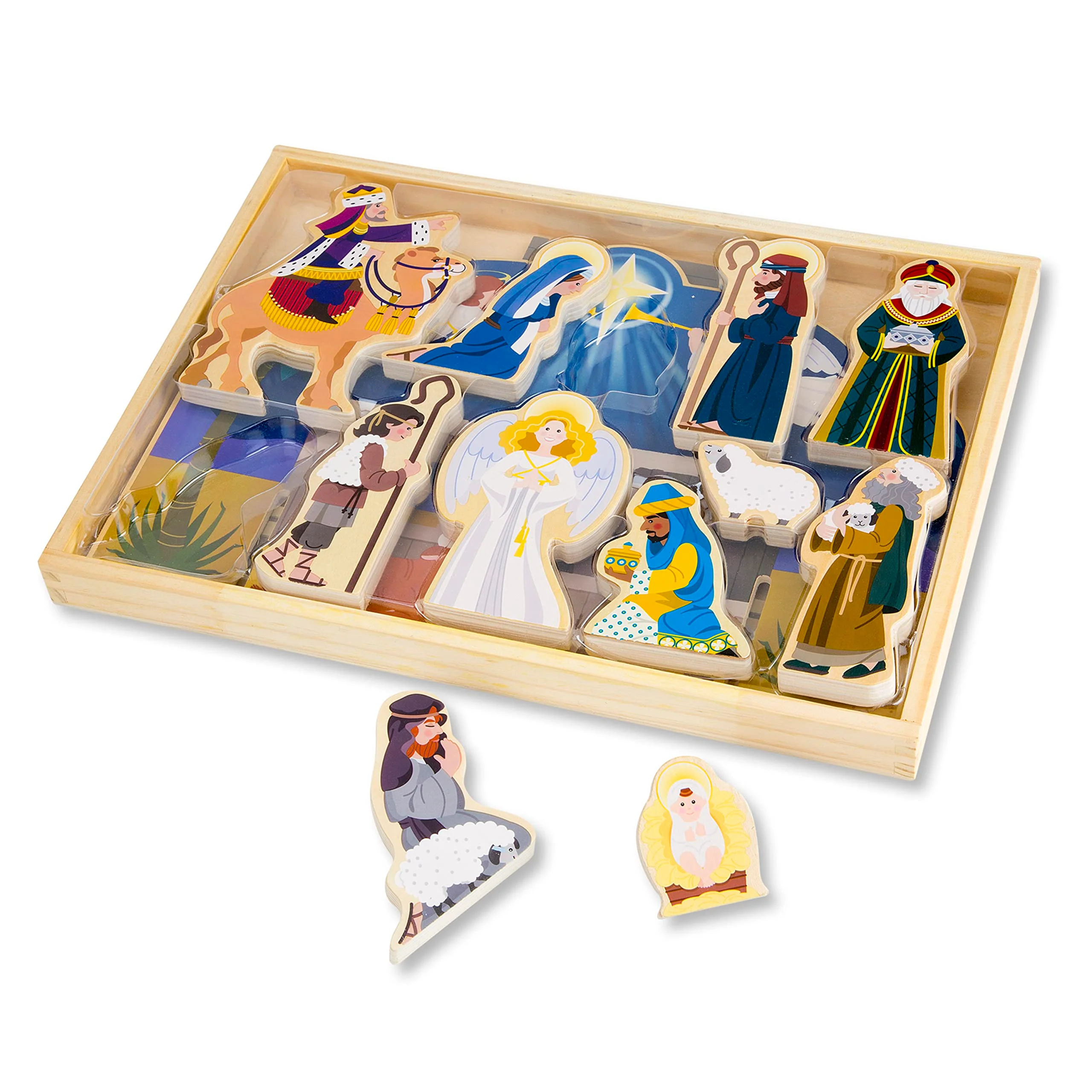 Melissa & Doug Classic Wooden Christmas Nativity Set with 4-Piece Stable and 11 Wooden Figures - Image 7