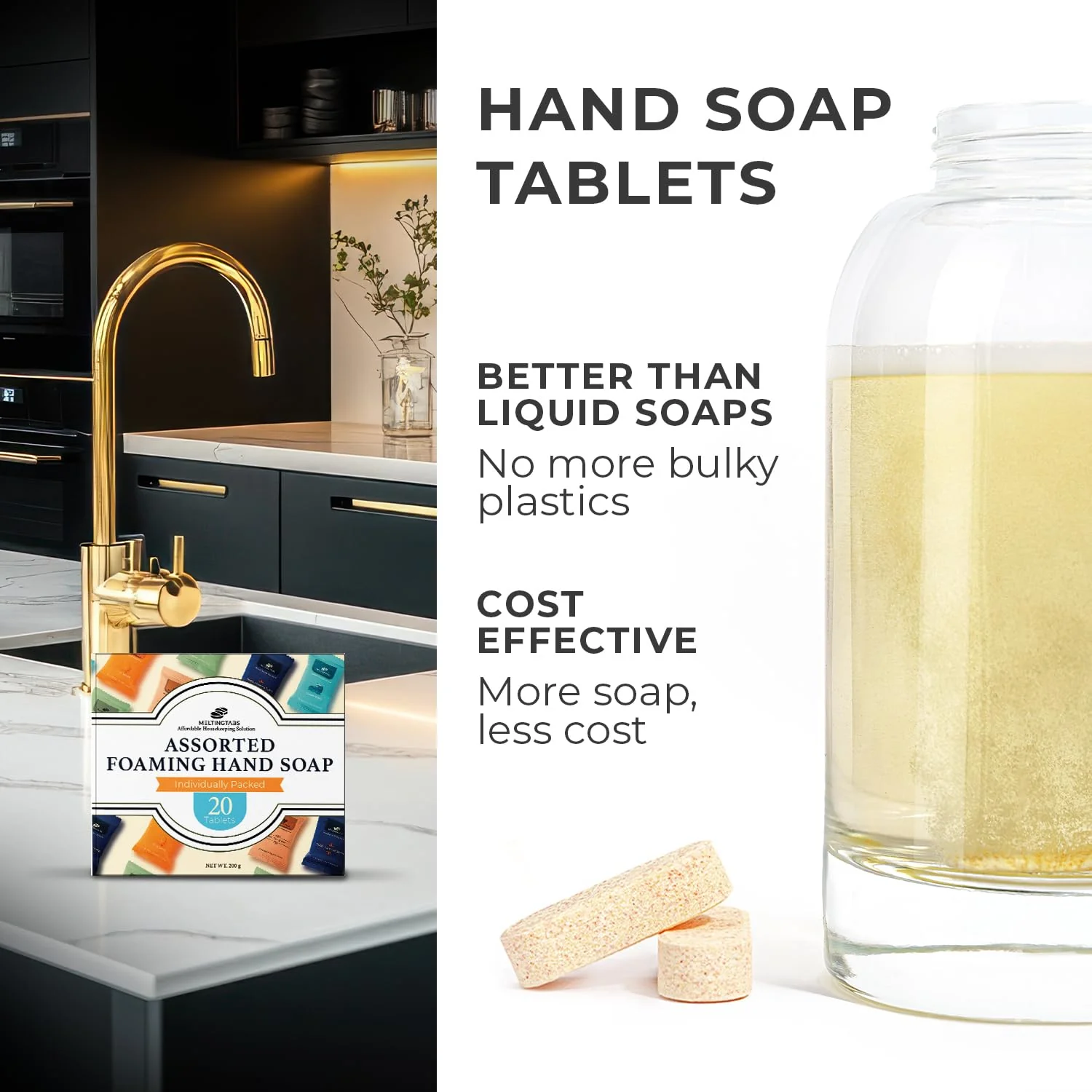 MELTINGTABS Assorted Foaming Hand Soap Tablets – 20 Tablets in 5 Scents (Citrus, Bergamot, Ocean, Noble Essence, Zen Tea) – Individually Packed, Concentrated Soap Refill for Foam Dispensers - Image 5