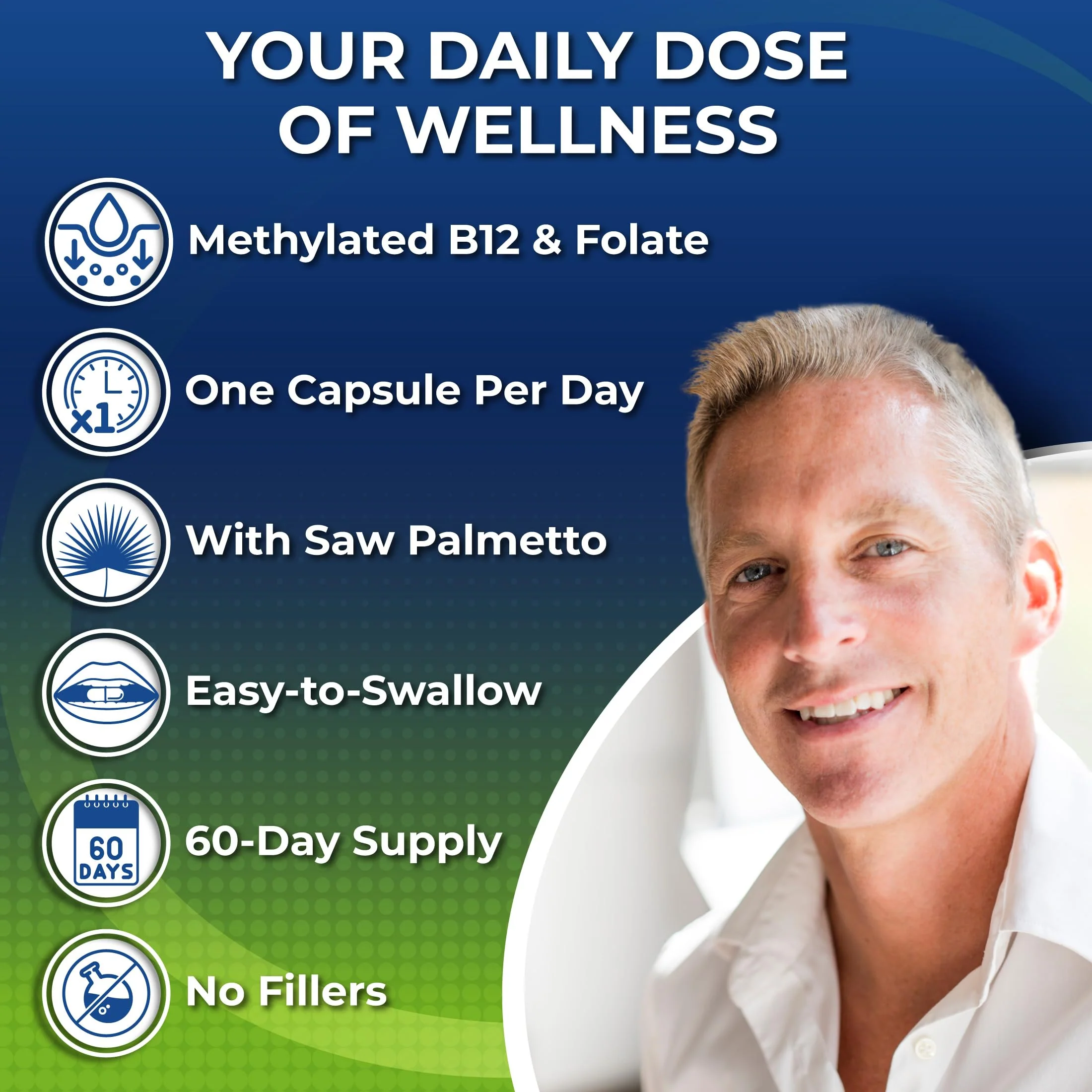 Men's Daily Multivitamin 50 Plus - Vegan Methylated Multivitamin for Men 50 and Over - Saw Palmetto, Biotin, Organic Superfoods, Lutein - Eye, Energy, Gut, Health Support - Easy to Swallow Capsules - Image 2