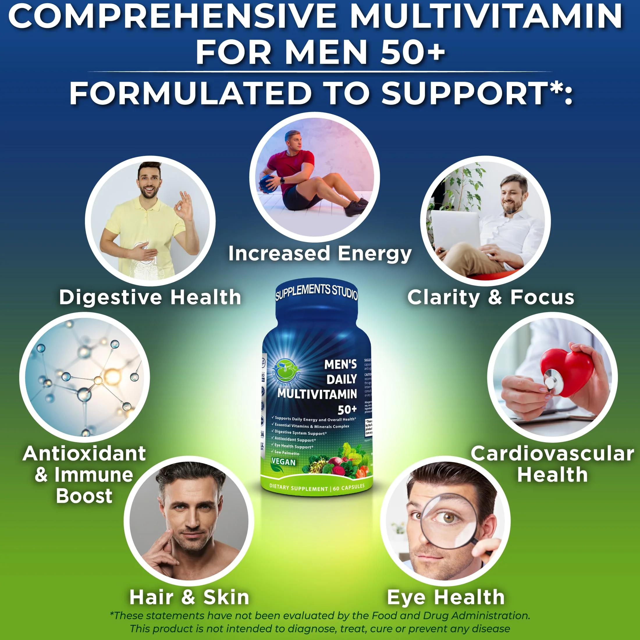 Men's Daily Multivitamin 50 Plus - Vegan Methylated Multivitamin for Men 50 and Over - Saw Palmetto, Biotin, Organic Superfoods, Lutein - Eye, Energy, Gut, Health Support - Easy to Swallow Capsules - Image 4