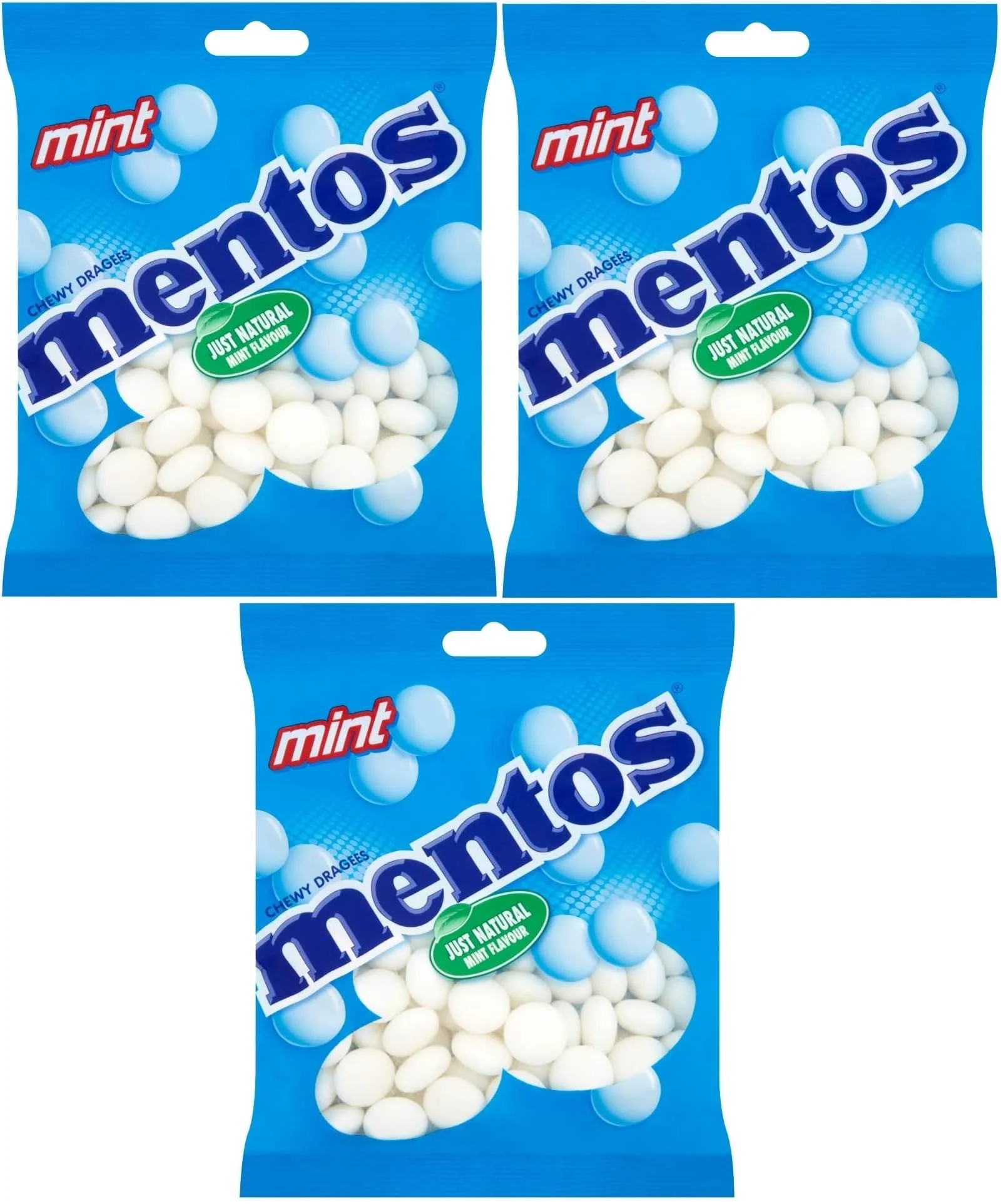 Mentos Mint Flavour Chewy Dragees, Breath Freshening Sweets - 3 x 150 g