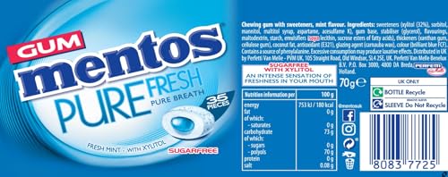 Mentos Pure Fresh Fresh Mint Chewing Gum 35 Pieces – Sugar-Free, Refreshing, Gluten-Free Sweet Treat, with Xylitol, 90 g (Pack of 6) - Image 7