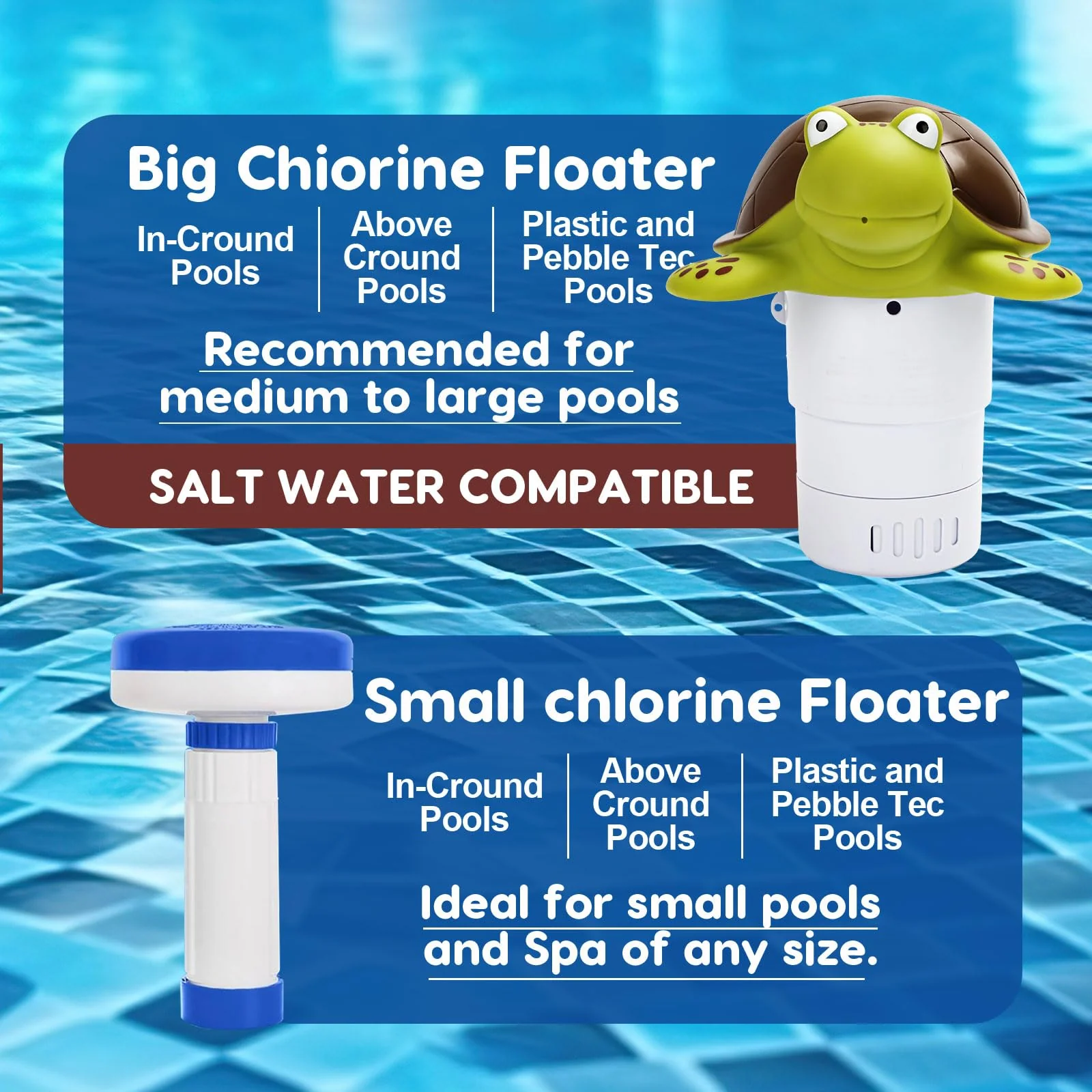 Merkia Pool Chlorine Floater, Large Capacity Floating Chlorine Dispenser Fits Up to 5 Pc 3-Inch Chemical Tablets, Heavy-Duty Plastic-Anti-Aging,Top Vacuum Design- Prevent sinkin (Turtle) - Image 5