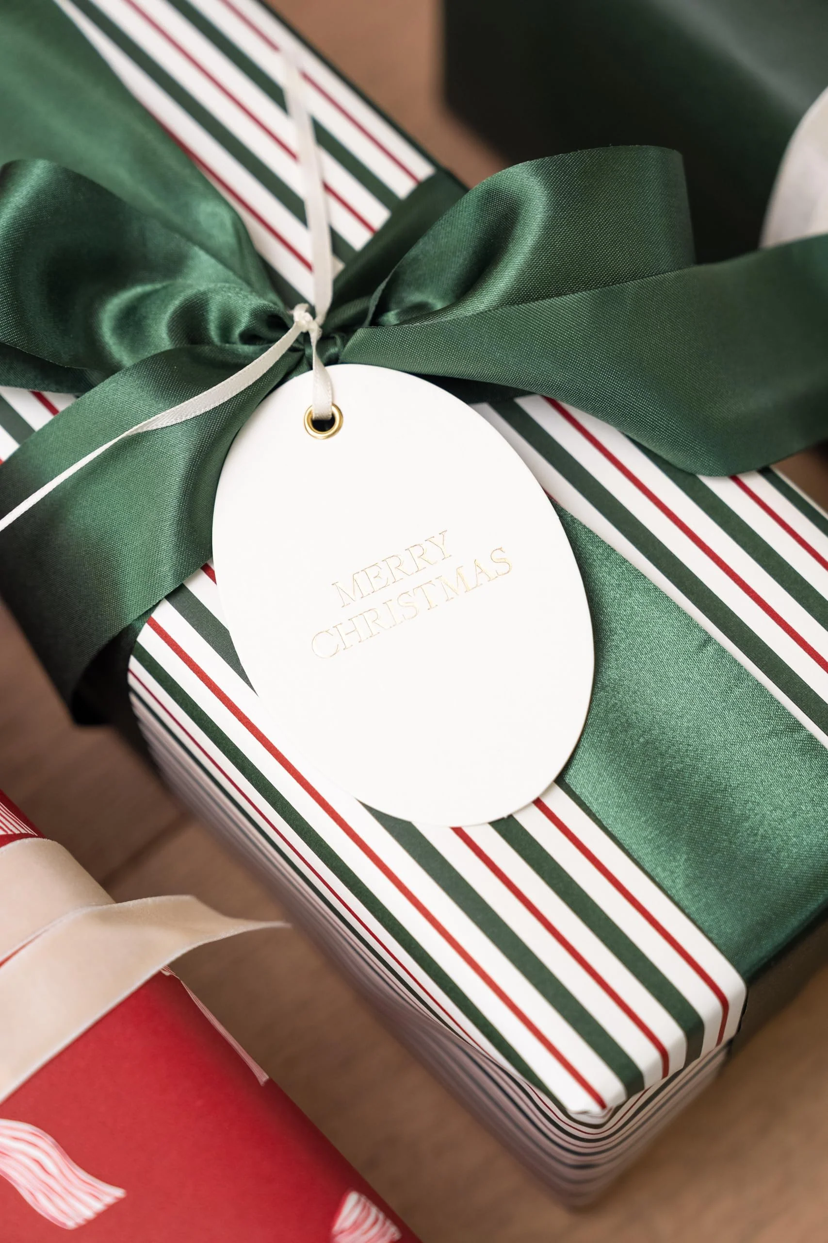 Merry Market Christmas Wrapping Paper Rolls, Premium Matte Gift Wrap, 30” x 168” Large Roll, Bows Stripes Design, Holiday Gift Wrapping - Image 3