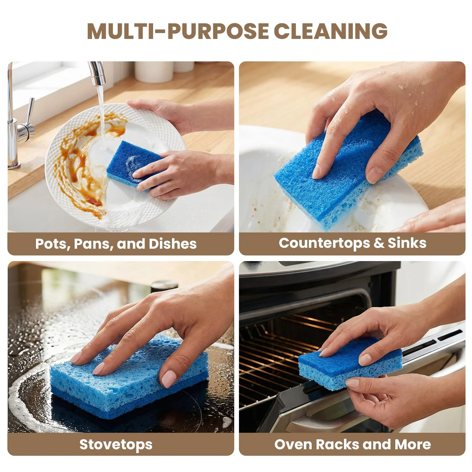 Metflavor Kitchen Sponges, 24 Count, Non-Scratch Scrub Sponge, Dual Sided Cleaning Sponges for Dishes, Kitchen, Bathroom - Image 3