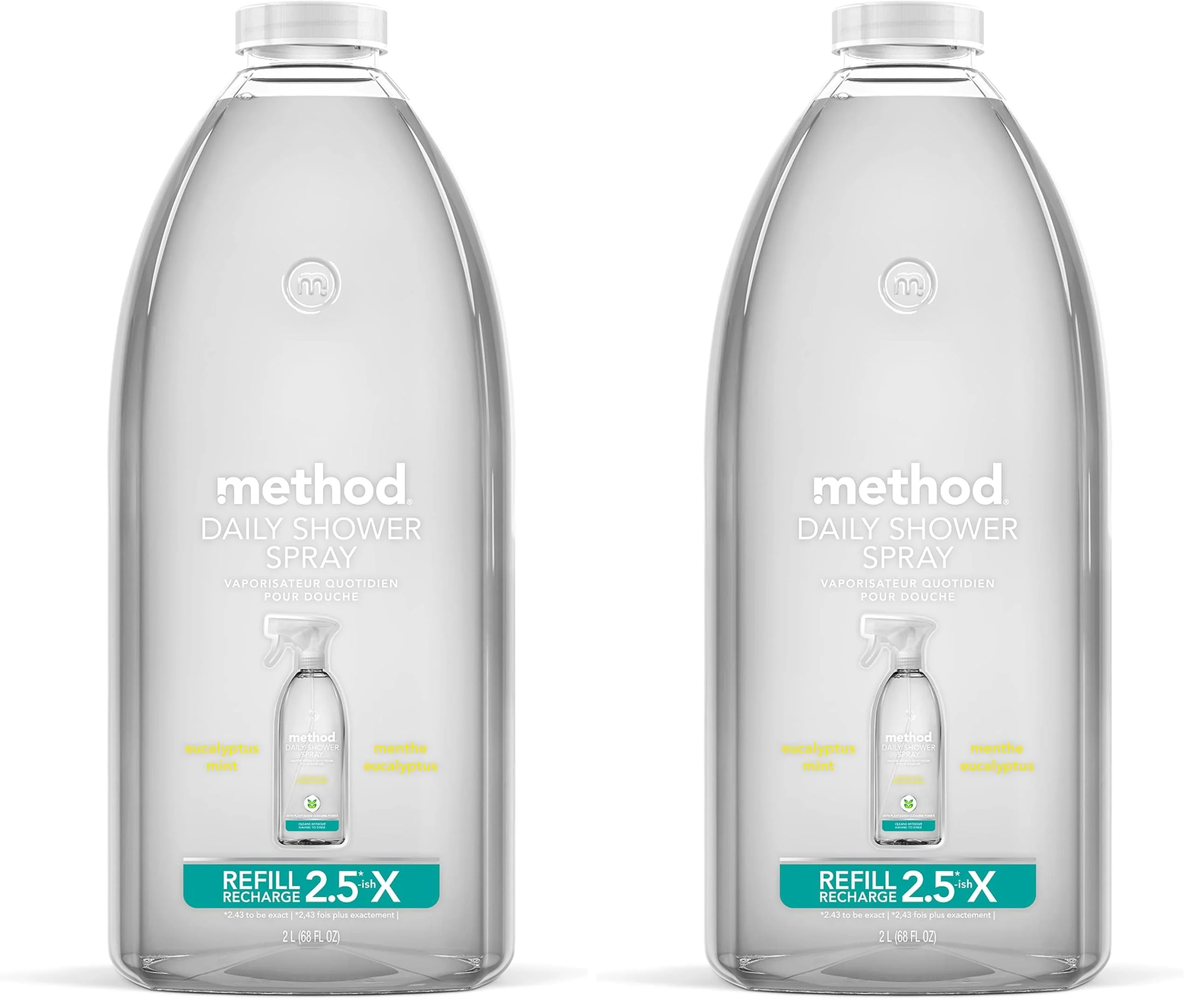 Method Daily Shower Cleaner Refill, Eucalyptus Mint, For Showers, Tile, Fixtures, Glass and Tubs, 68 Fl Oz (Pack of 2)