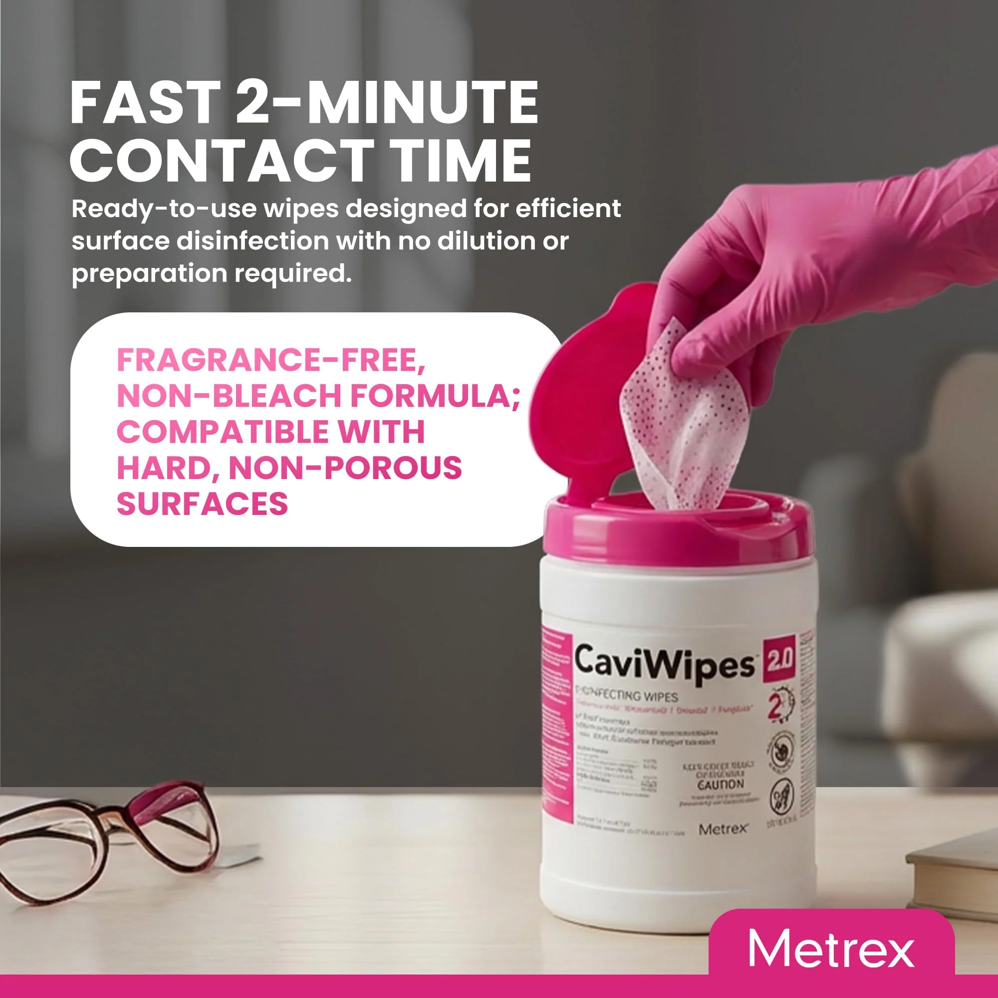 Metrex – CaviWipes 2.0 Disinfecting Wipes for Healthcare, Dental & Clinical Use – Manual Pull, Pre-Moistened, Non-Sterile, Disposable 6" x 6.75" – 160 Wipes per Canister, 12 Canisters/Case - Image 3