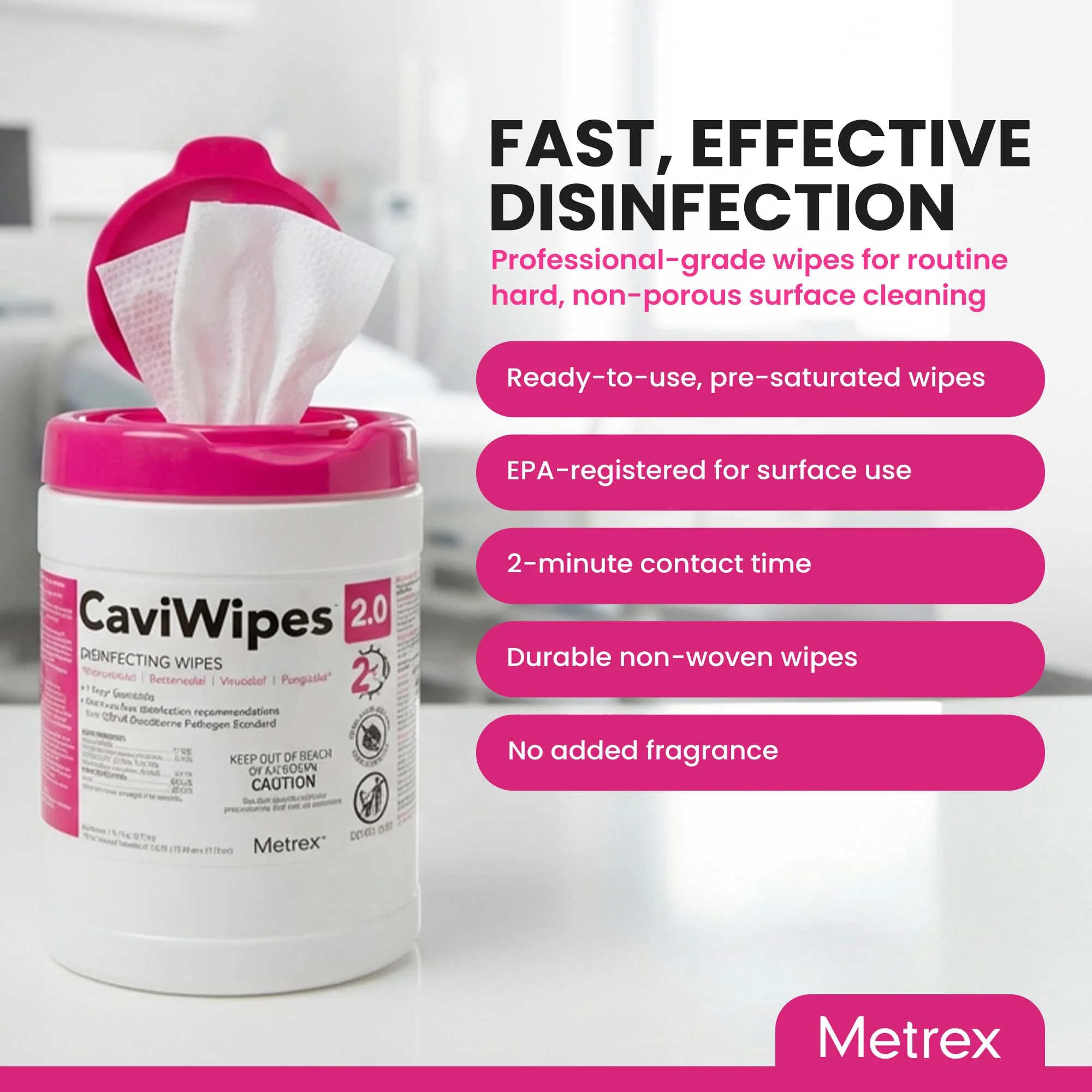 Metrex – CaviWipes 2.0 Disinfecting Wipes for Healthcare, Dental & Clinical Use – Manual Pull, Pre-Moistened, Non-Sterile, Disposable 6" x 6.75" – 160 Wipes per Canister, 12 Canisters/Case - Image 7
