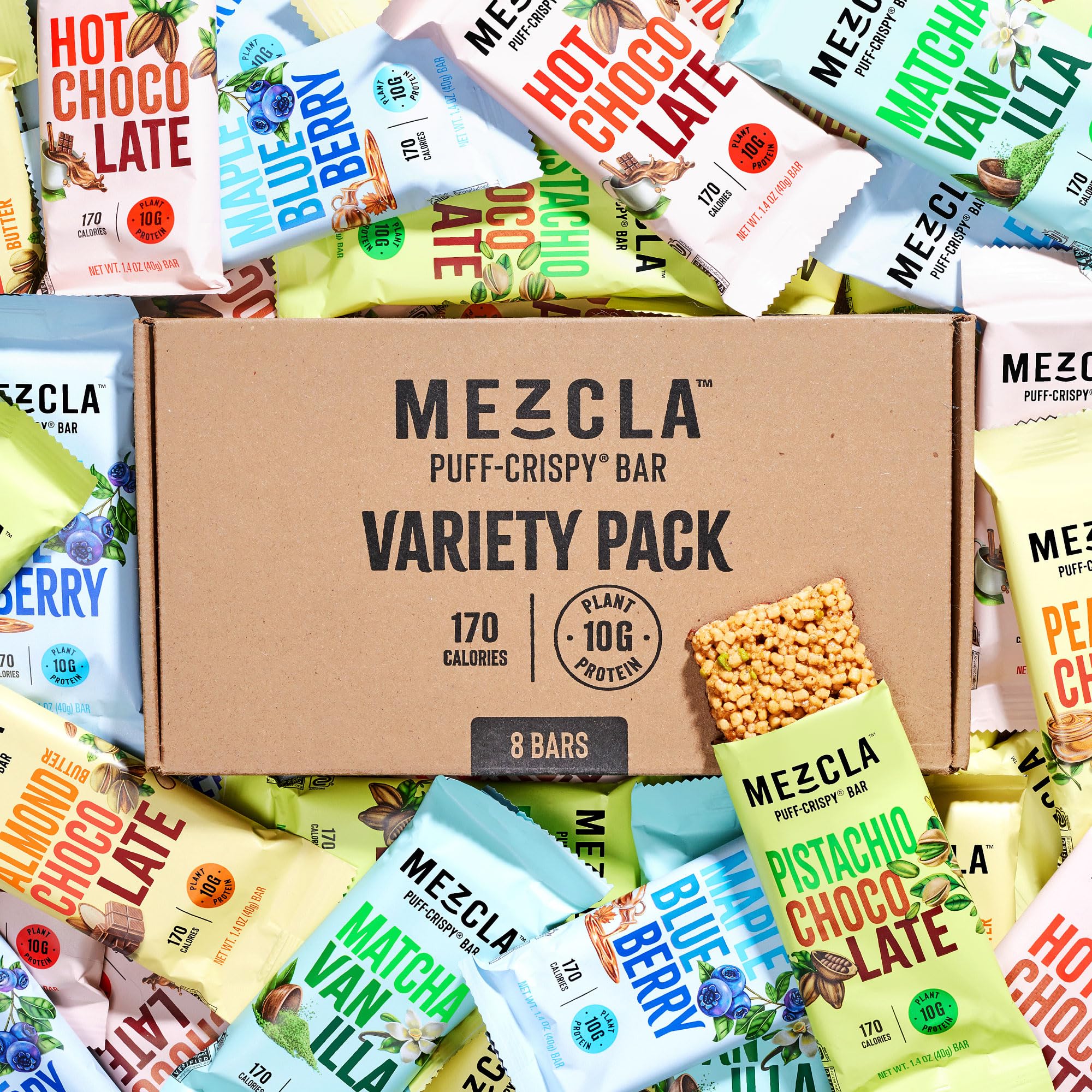 Mezcla Puff-Crispy Plant Based Protein Bars - Variety Pack - Healthy Snacks for Adults & Kids - Granola Bars for School, Travel, & Office Snacks - Gluten Free, Vegan, Non GMO, 10g Protein - 16 Count - Image 8
