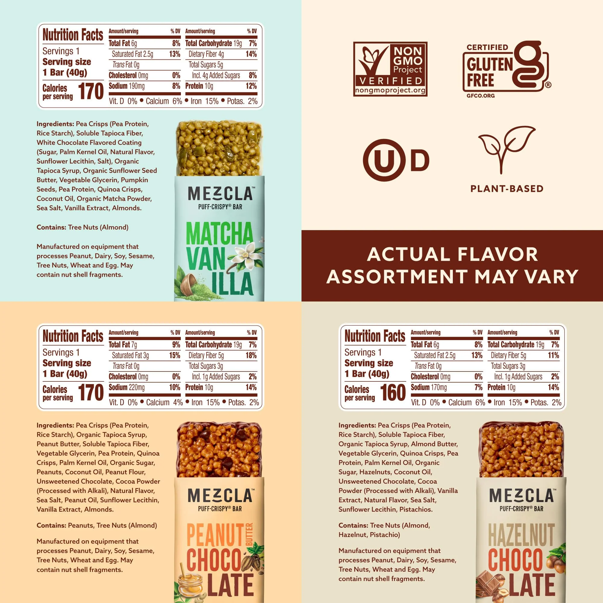 Mezcla Puff-Crispy Plant Based Protein Bars - Variety Pack - Healthy Snacks for Adults & Kids - Granola Bars for School, Travel, & Office Snacks - Gluten Free, Vegan, Non GMO, 10g Protein - 16 Count - Image 3