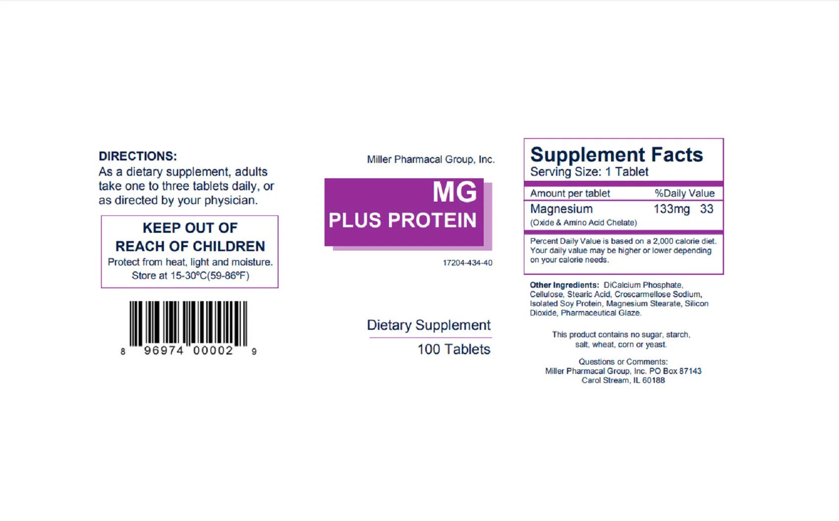 Mg Plus Protein Mg Plus Protein Miller, 100 tabs 133Mg (Pack of 3)